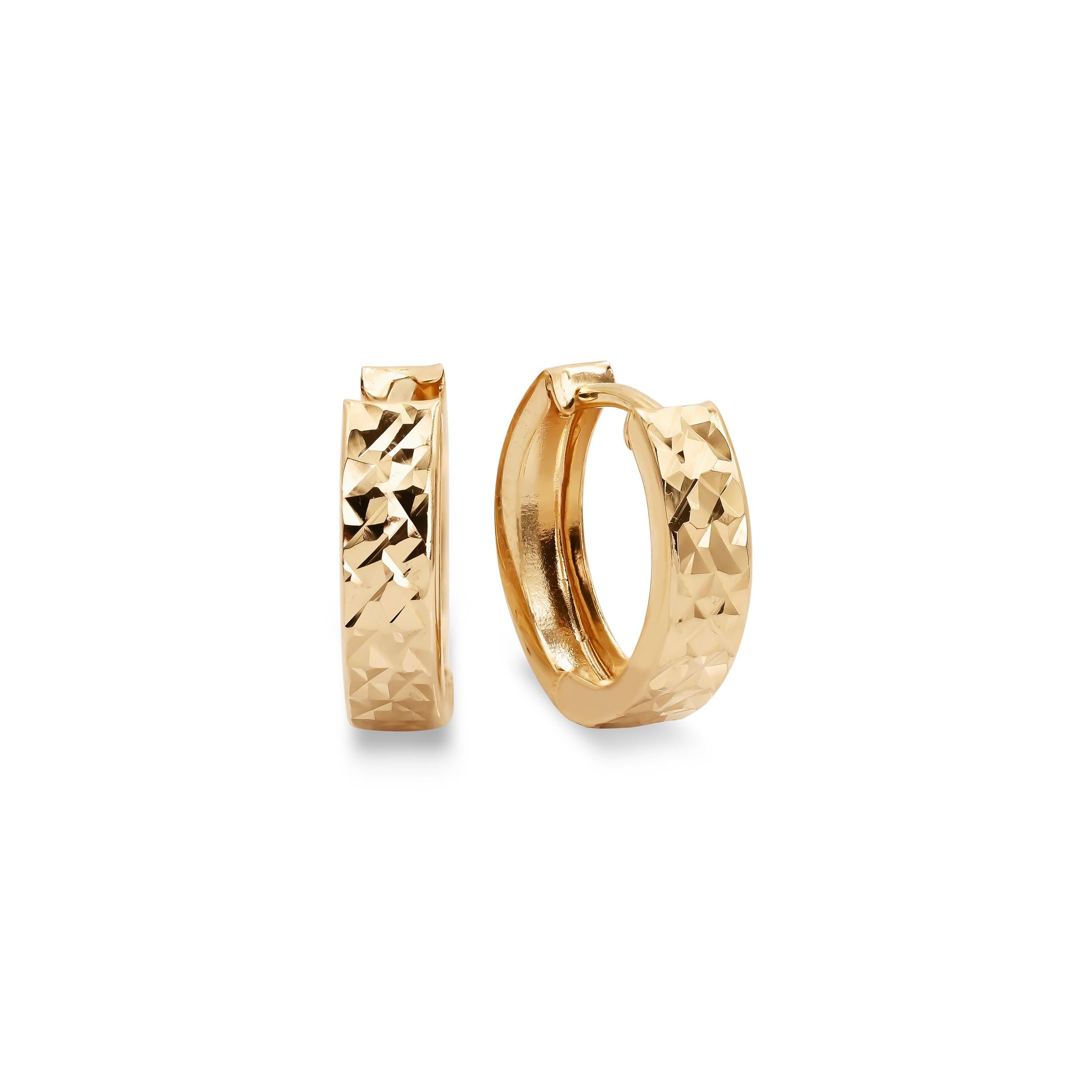 Dainty 14k Gold Diamond Cut Huggie Earrings - 12mm & 3.2mm Thick