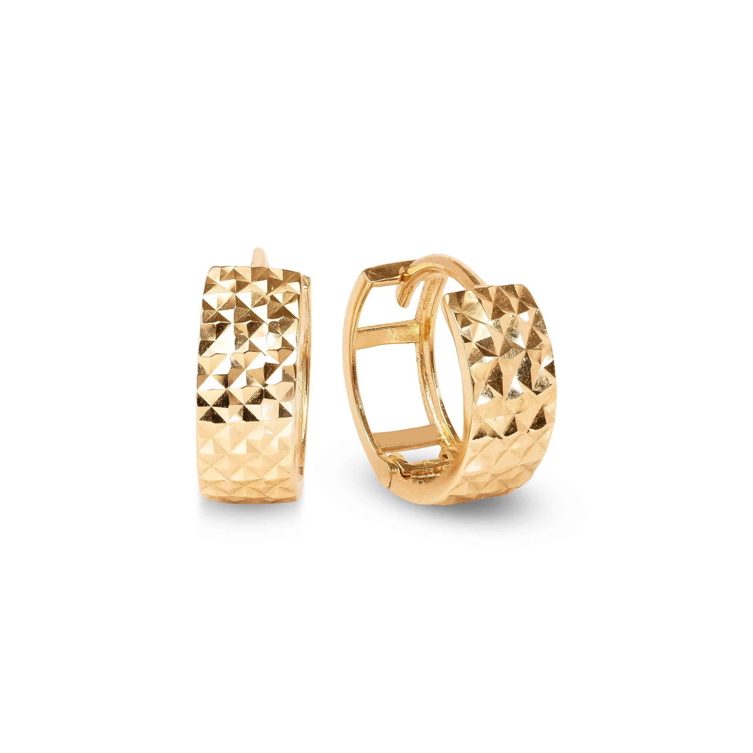 Shiny Solid 14k Gold Diamond Cut Huggies Earrings , Sparkling and Modern, Fine Jewelry For Her