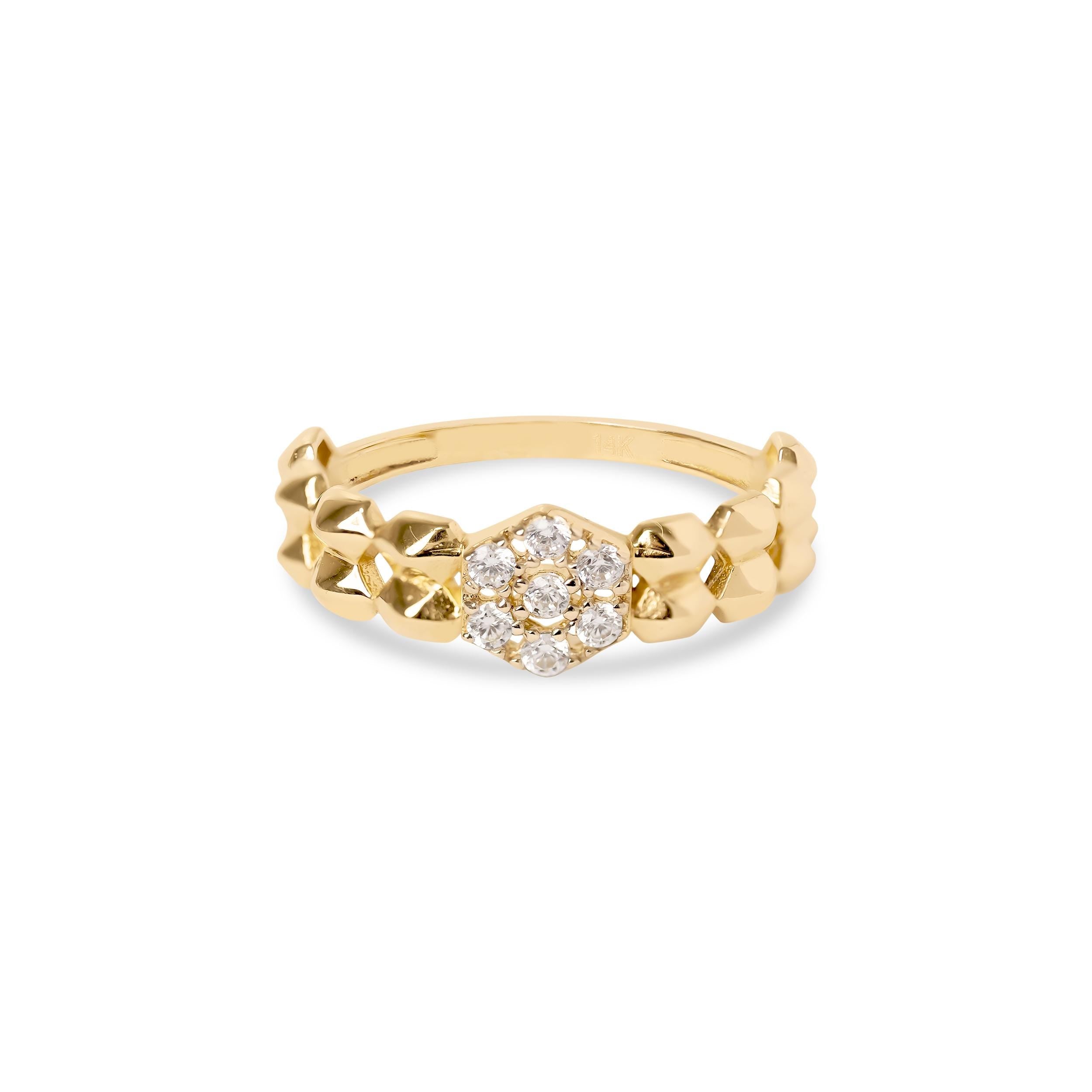 Solid 14k Gold Texture Flower Ring