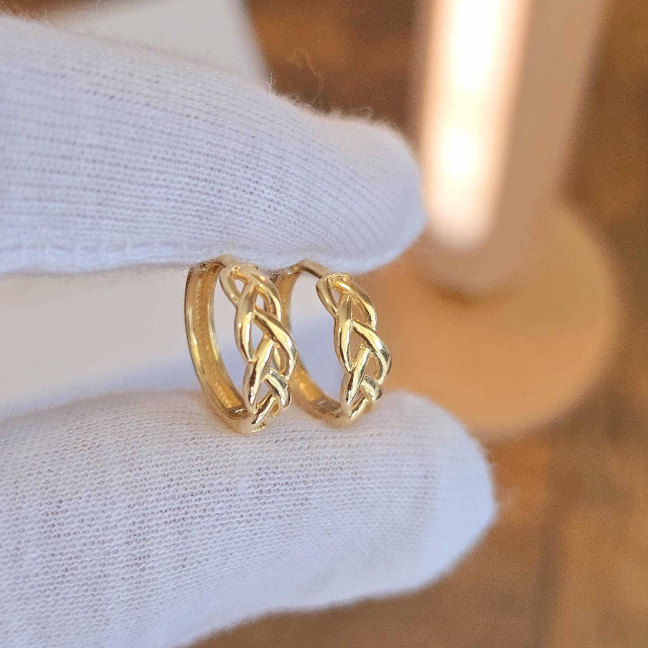 14k Braided Huggies Earrings - 15mm
