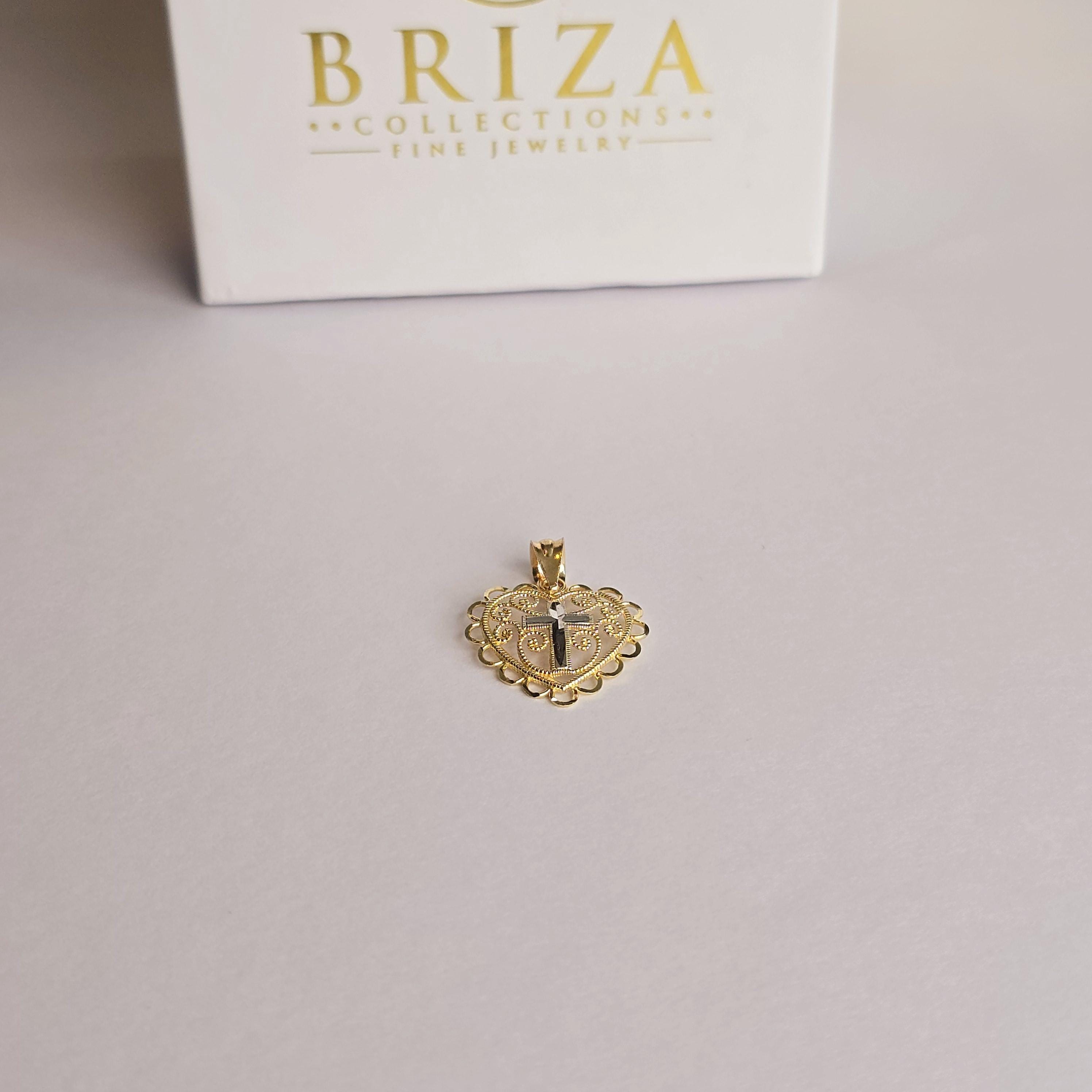 14K Filigree Heart Cross Pendant