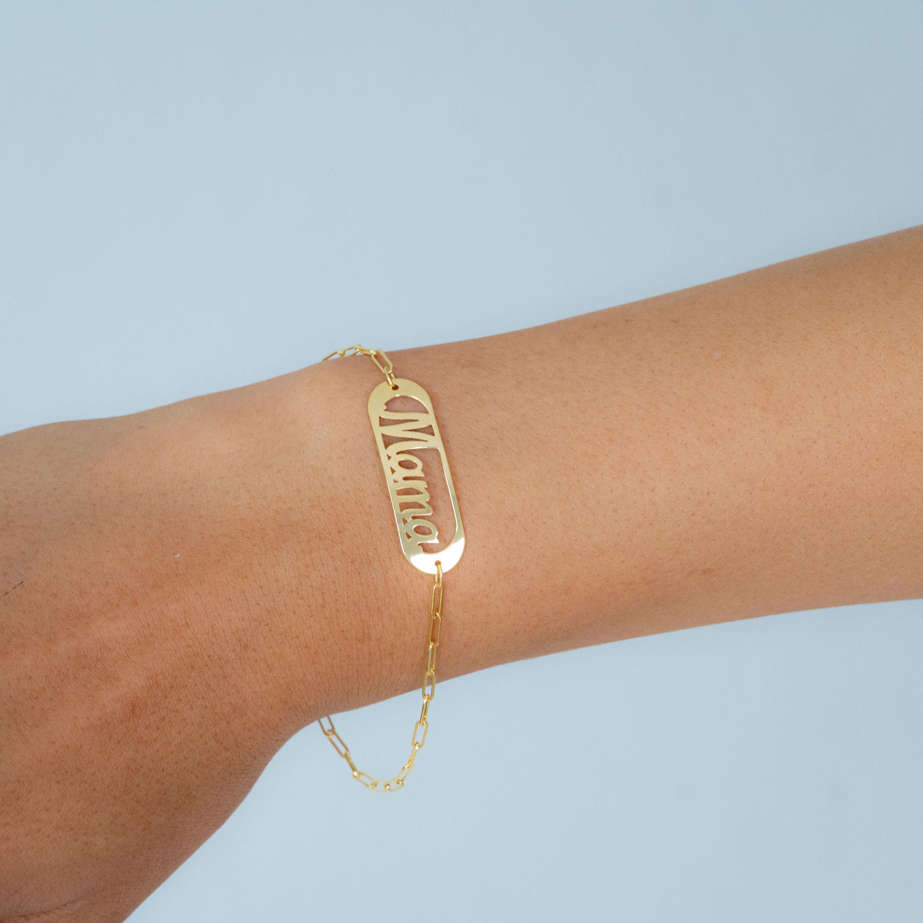 14k "Mama" Paperclip Bracelet