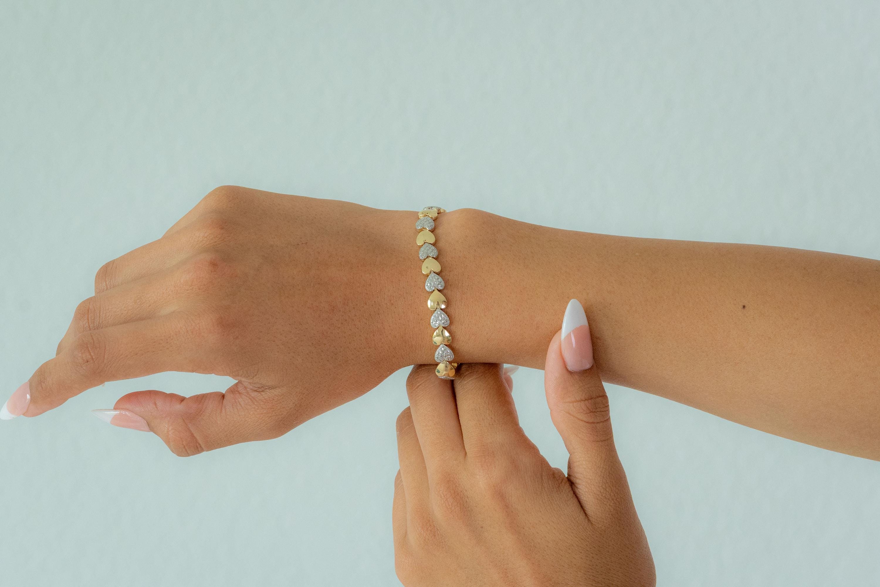 14k Fancy Eternity Heart Bracelet - 7.5"