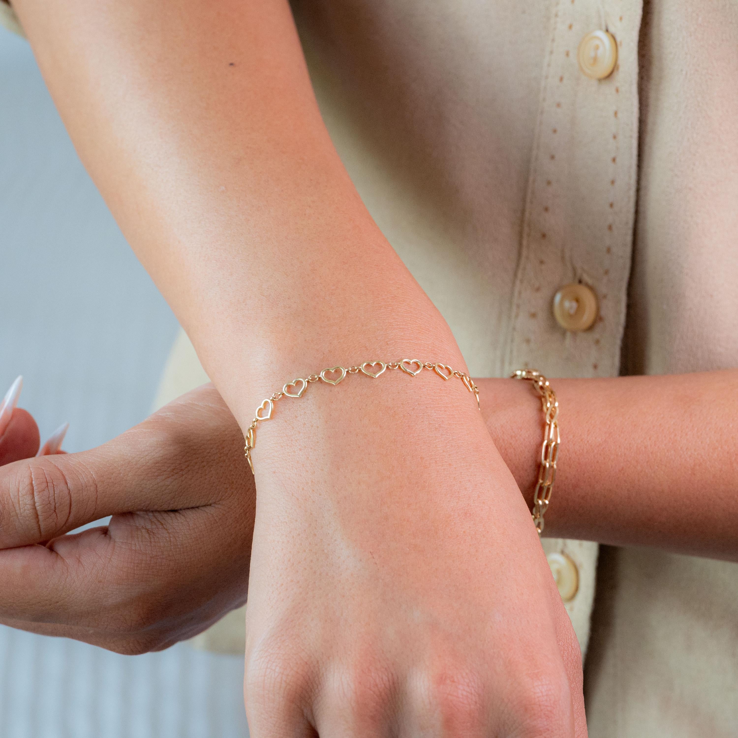 14K Gold Hearts Bracelet – 7.25"