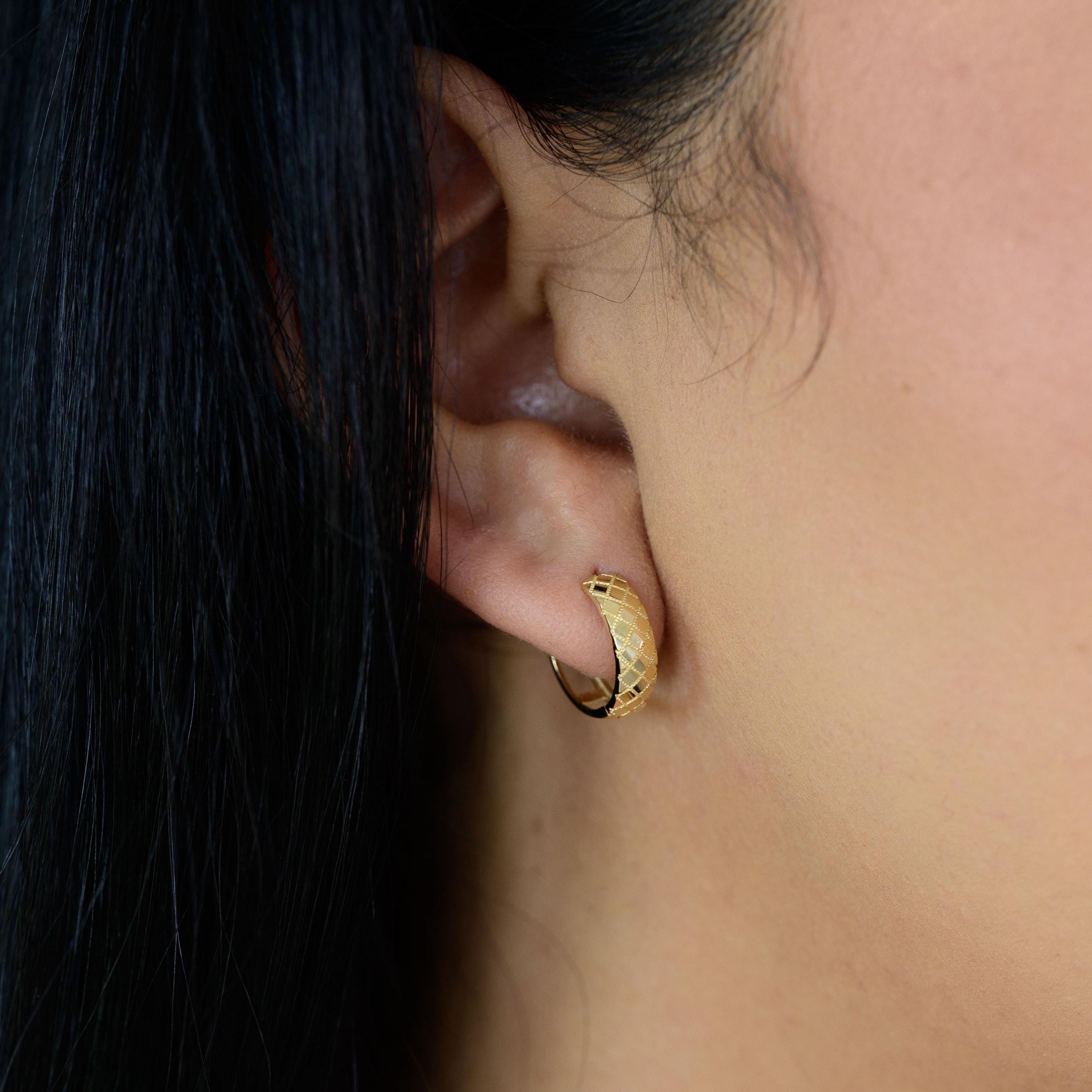 14k Small Shiny Huggies Earrings - 13mm & 4mm Thick