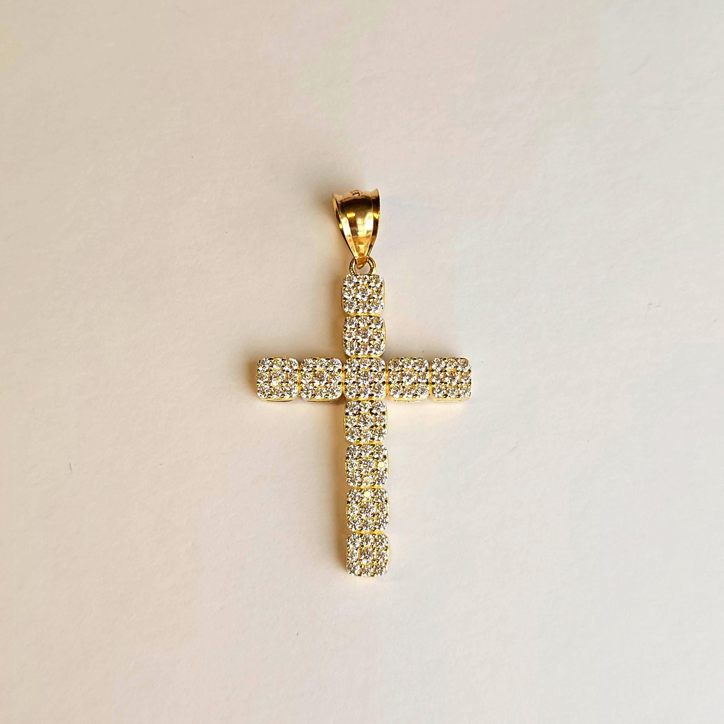 Fully Solid 14k CZ Iced Out Cross Pendant - Fine Jewelry - Shiny Pendant - Unisex