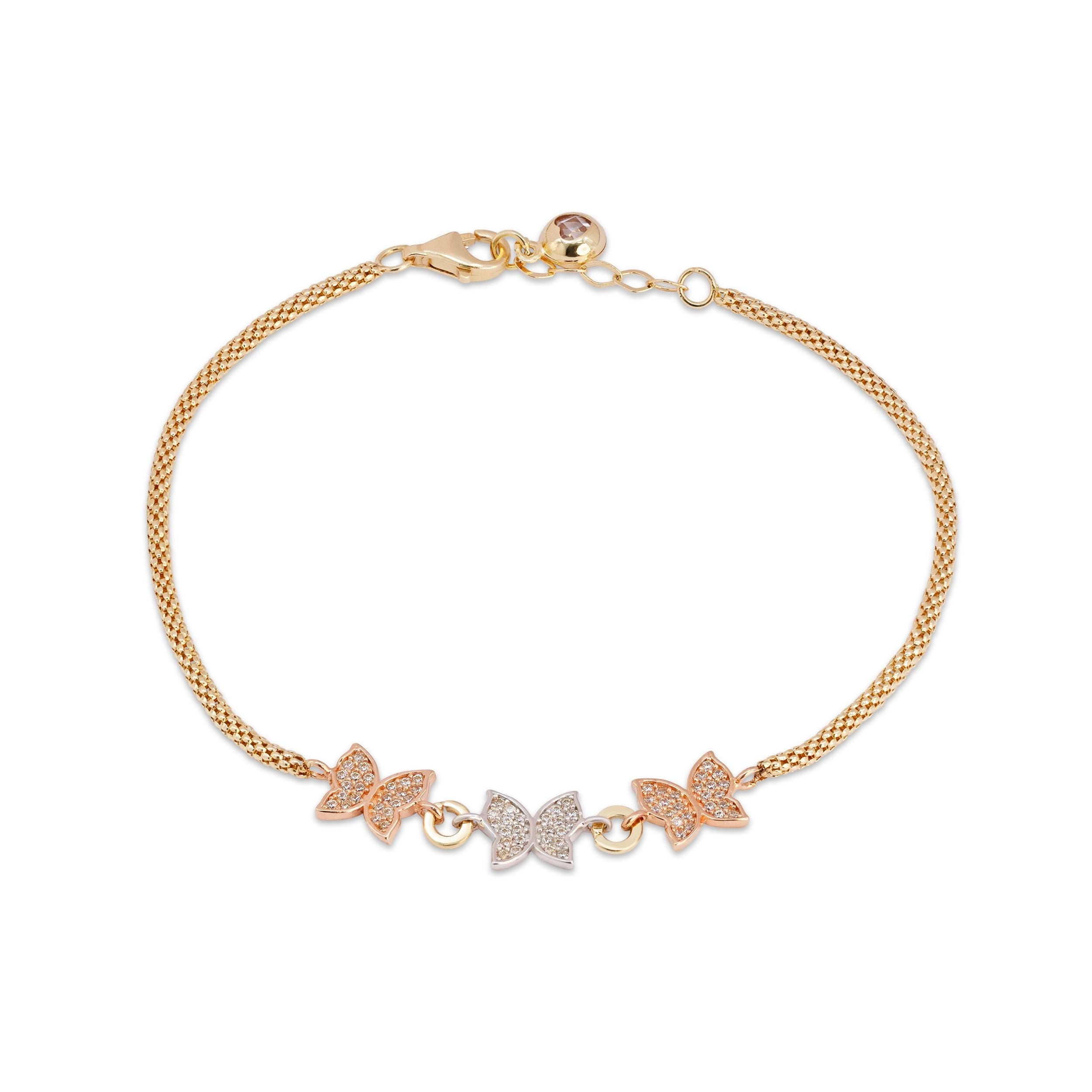 14K Tricolor Butterfly Bracelet