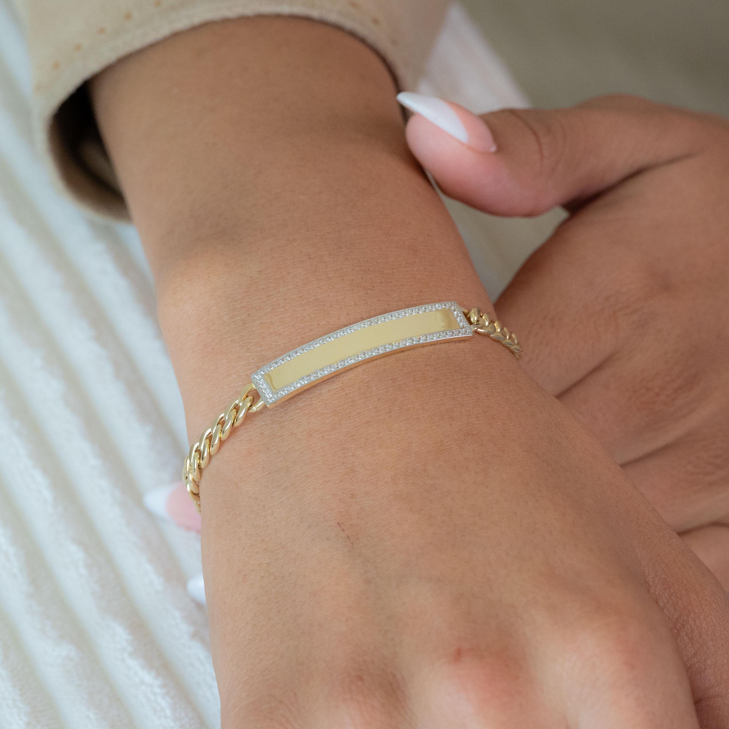 14K Pave Plate ID Curb Bracelet - 6mm