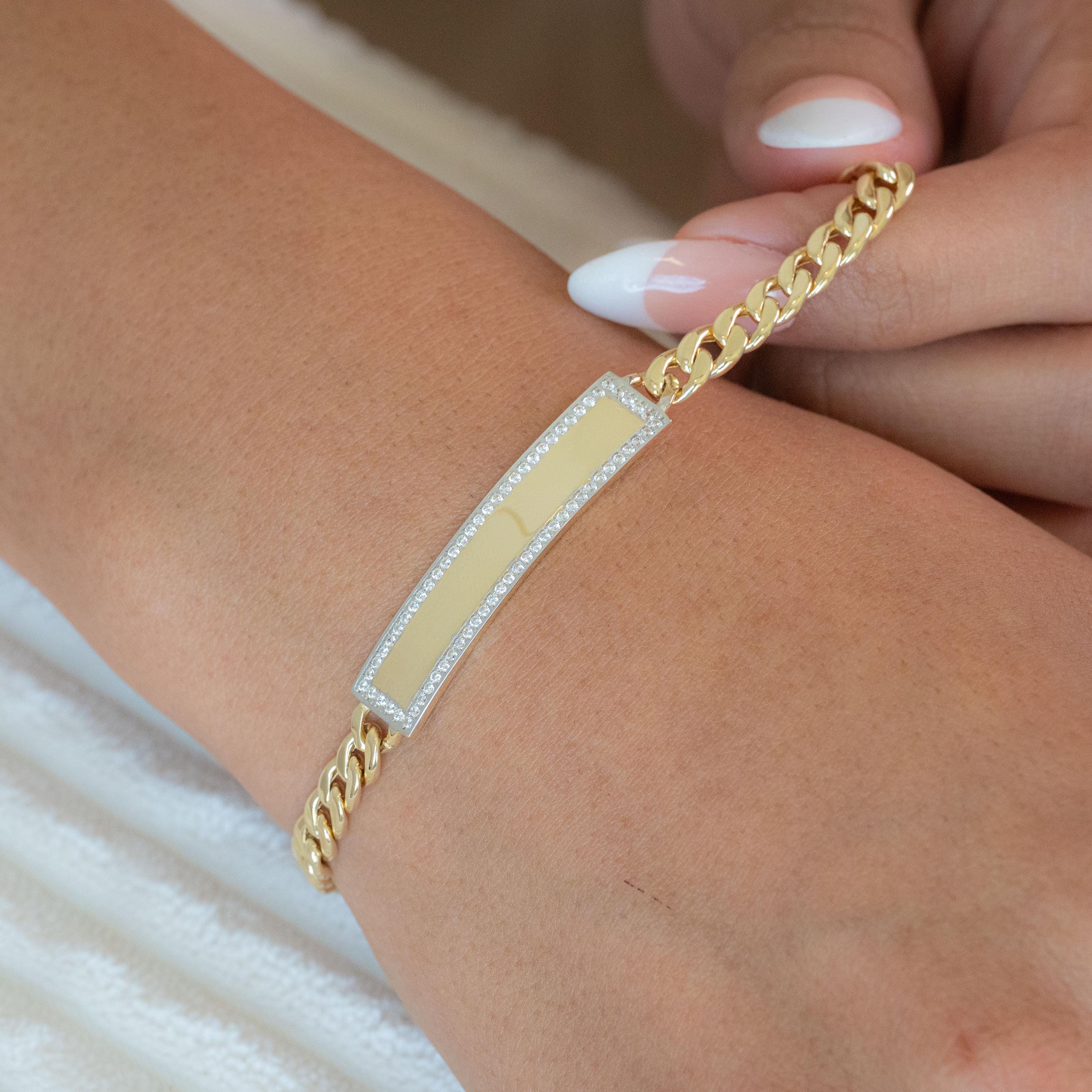 14K Pave Plate ID Curb Bracelet - 6mm