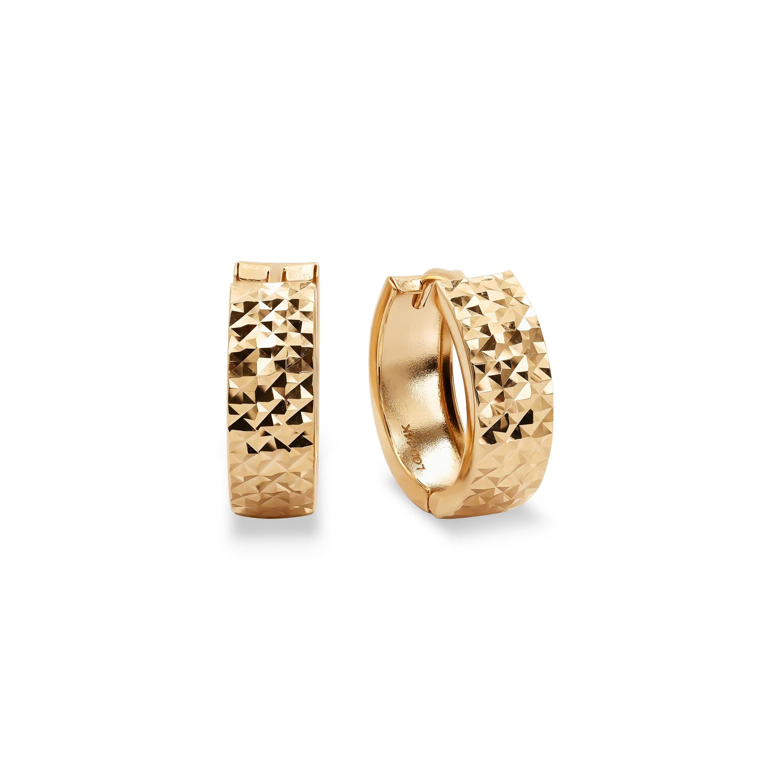 Fine 14k Gold Diamond Cut Huggies Earrings - 15MM - 5MM - Shiny and Modern