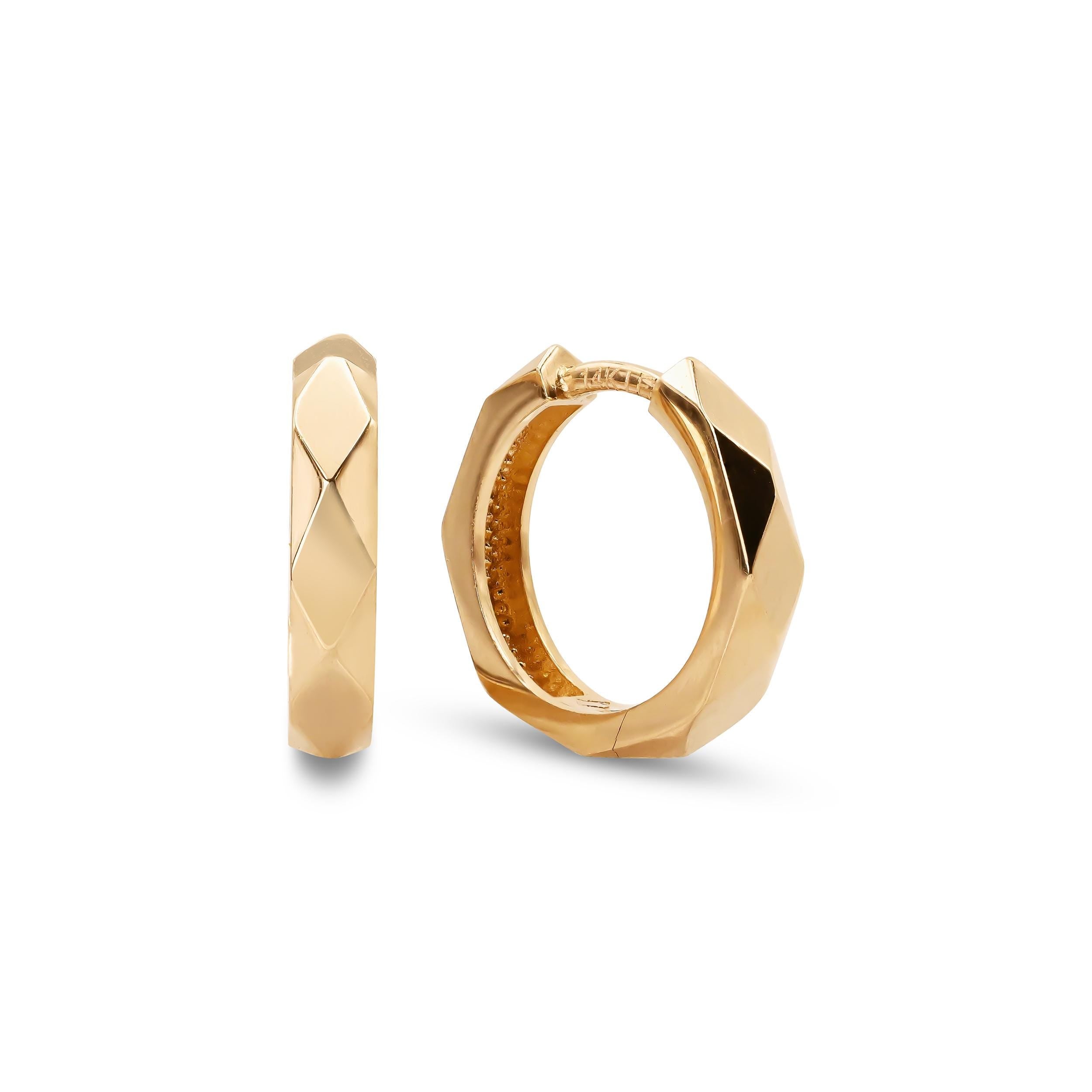 Solid 14k Gold Hammered Huggies Earrings - 12.5mm