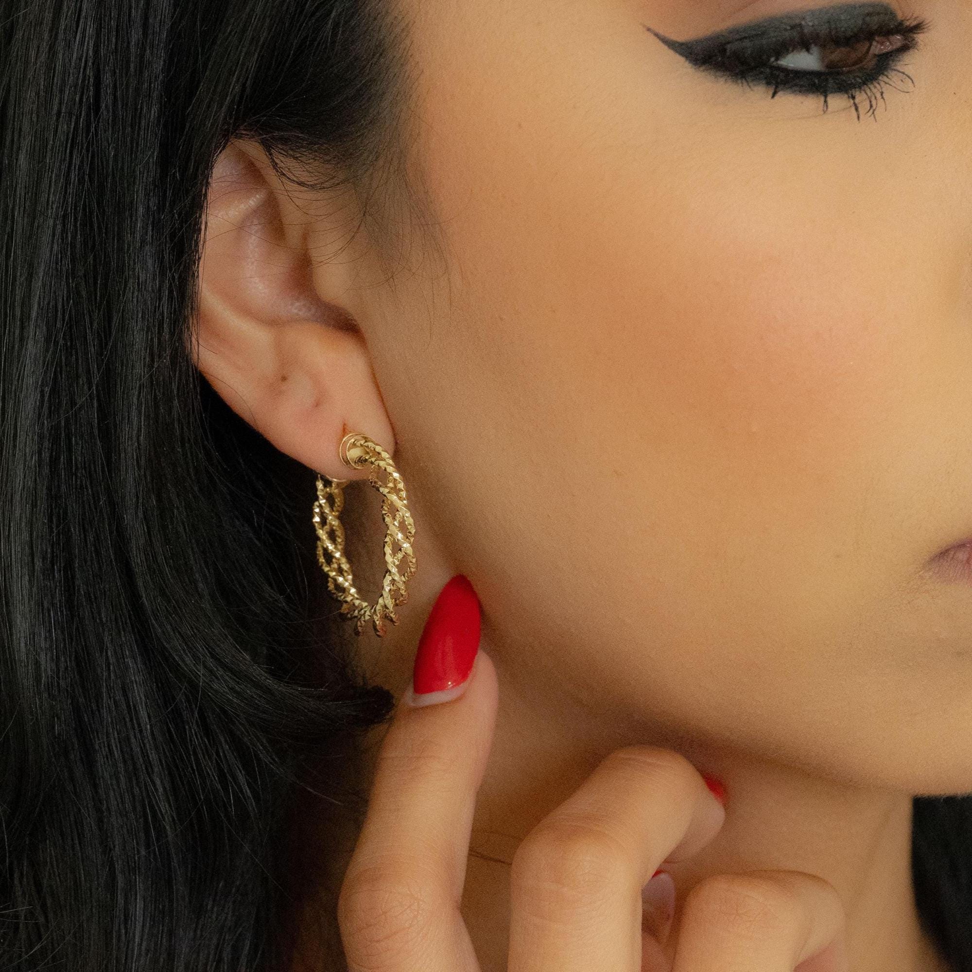 14k Gold Fully Twisted Hoop Earrings - 5mm Thick