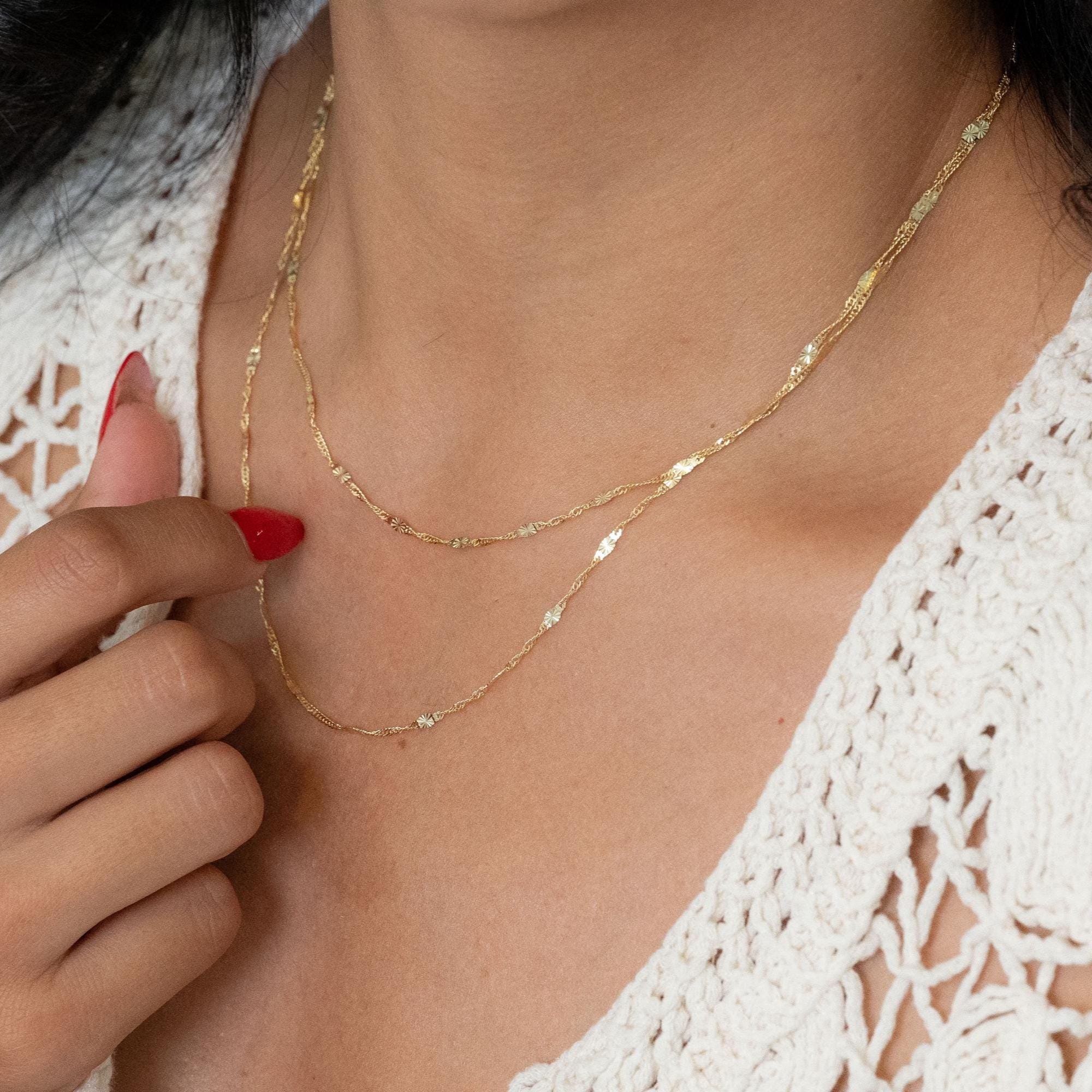 Solid 14k Gold Mirror Diamond Cut Chain - For Girls and Women - Dainty Chain - Real 14k Gold Shiny Necklaces - 14