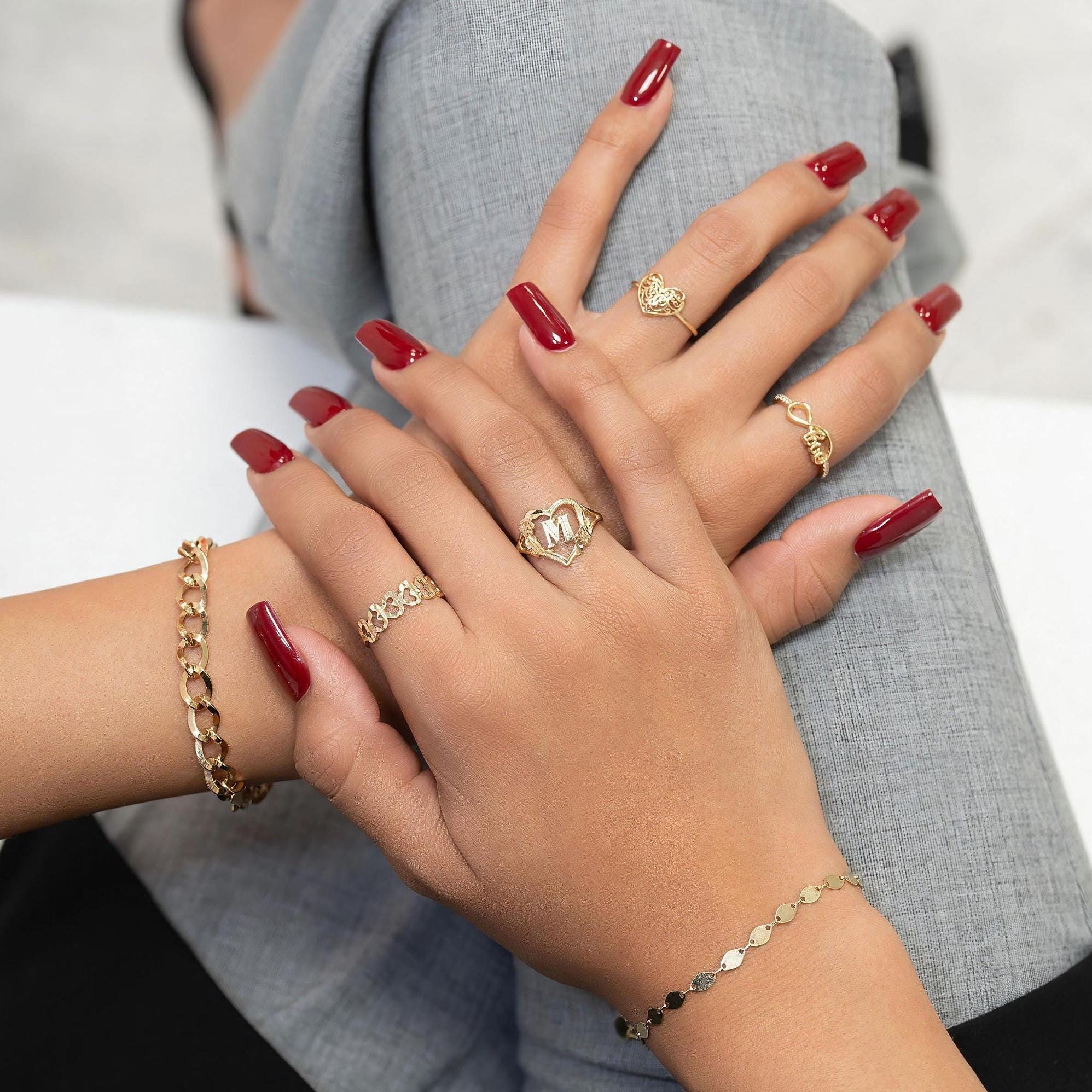 Solid 14k Yellow Gold Hearts Ring - Diamond Cut - Perfect Gift - For her - 100% 14k gold