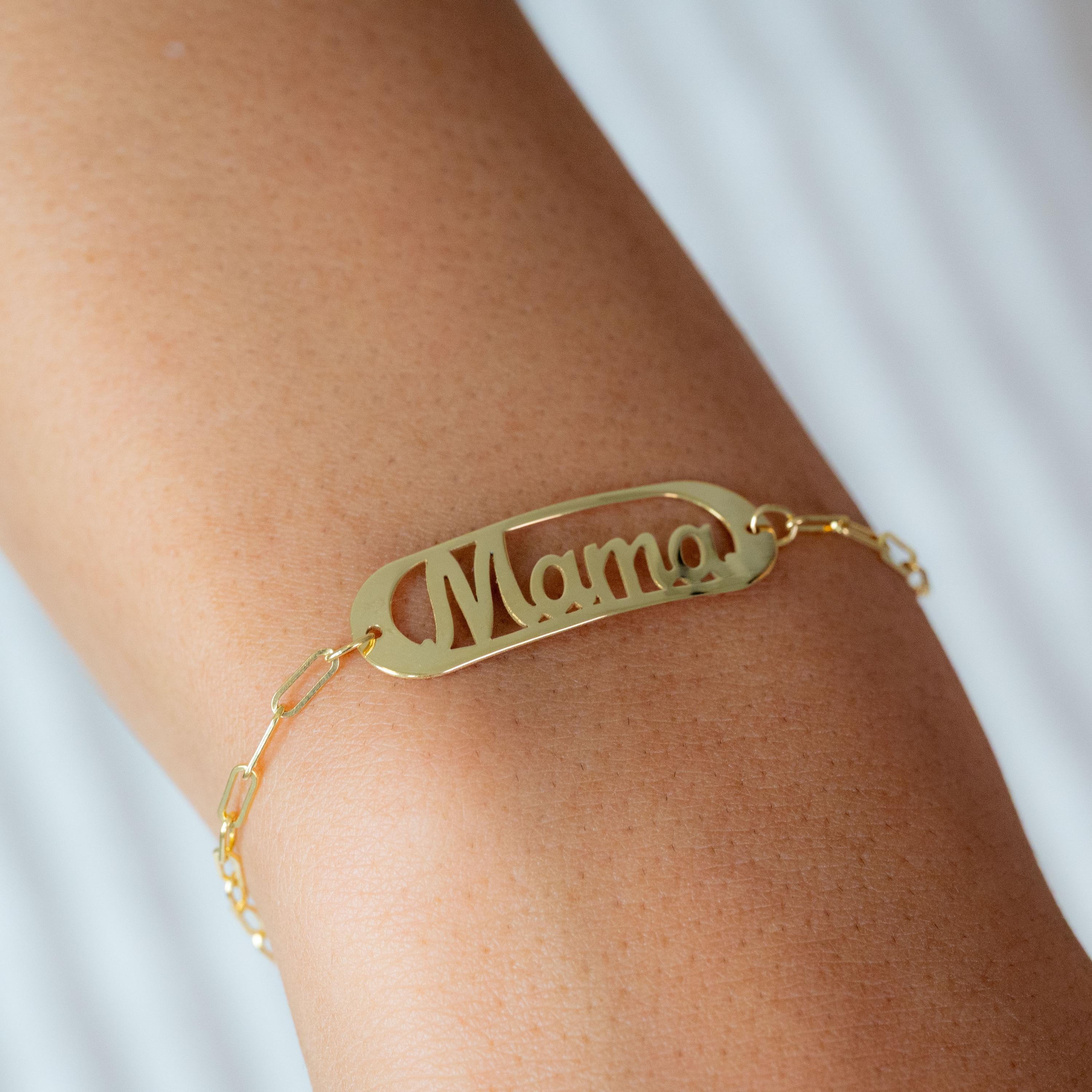 14k "Mama" Paperclip Bracelet