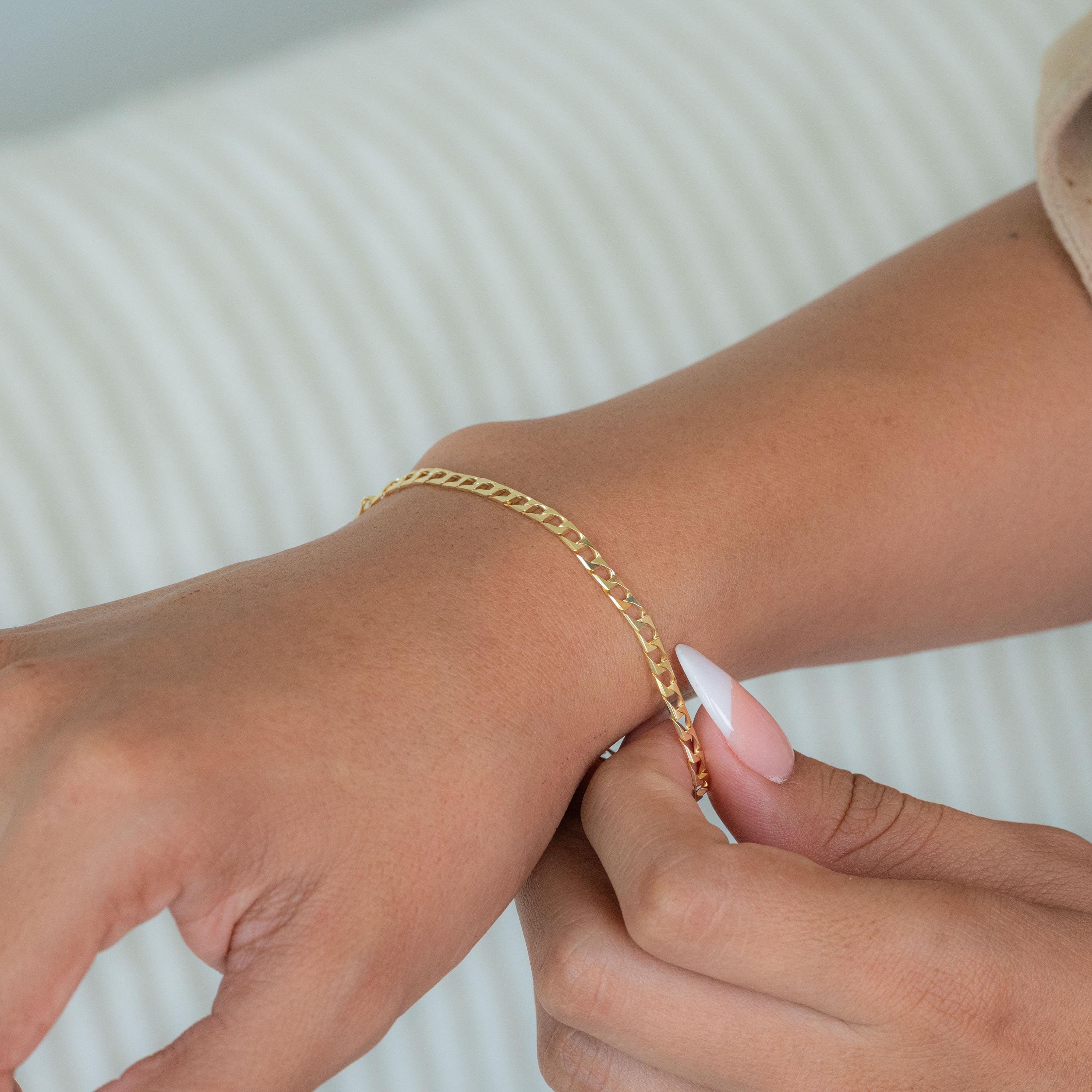 14k Gold Square Curb Bracelet - 3.2mm