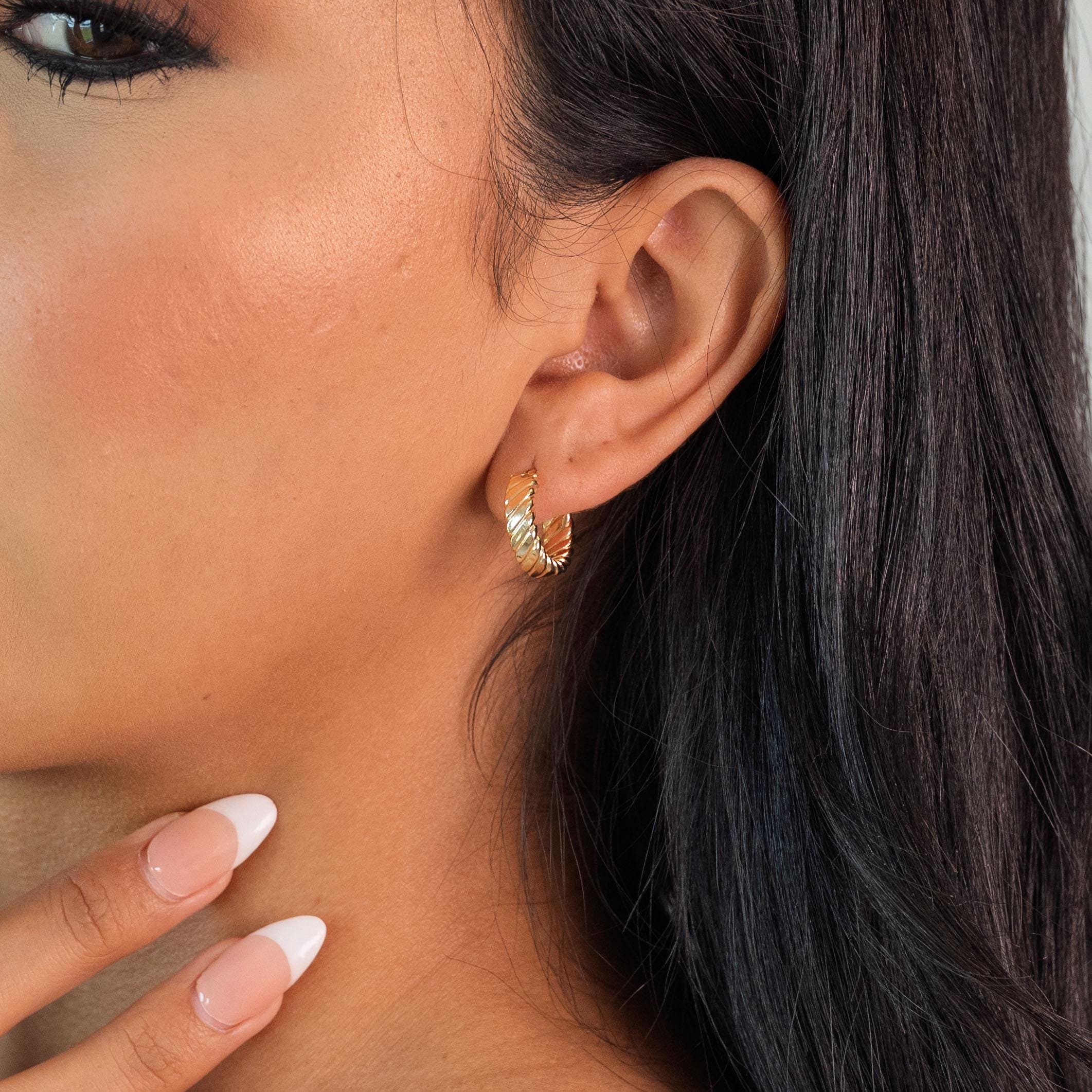 14k Gold 5MM Thick Croissant Hoop Earrings - 15MM, 20MM, 25MM - Perfect Gift For Her - Fine Jewelry - Elegant & Versatile