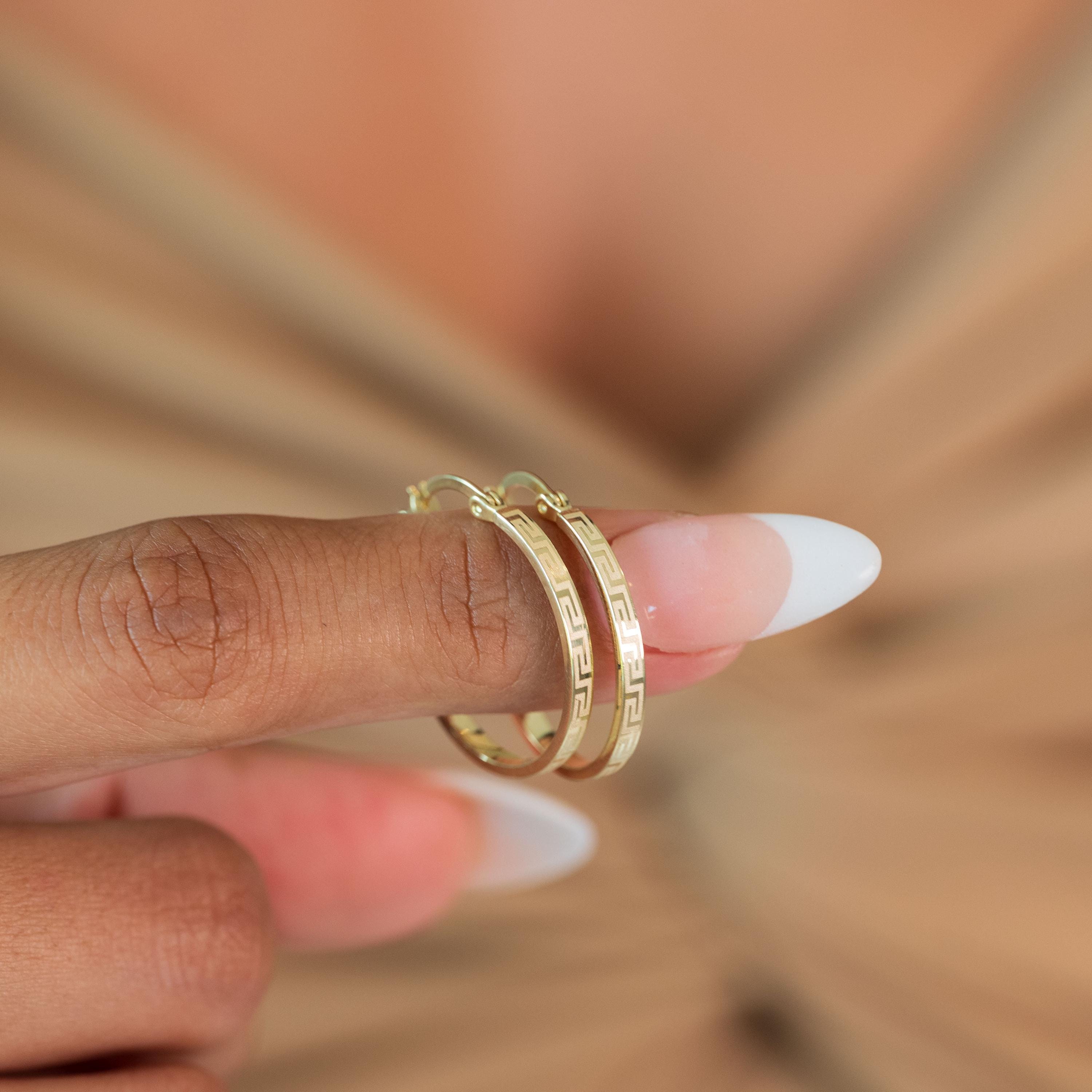 14k Greek pattern Hoop Earrings - 22mm