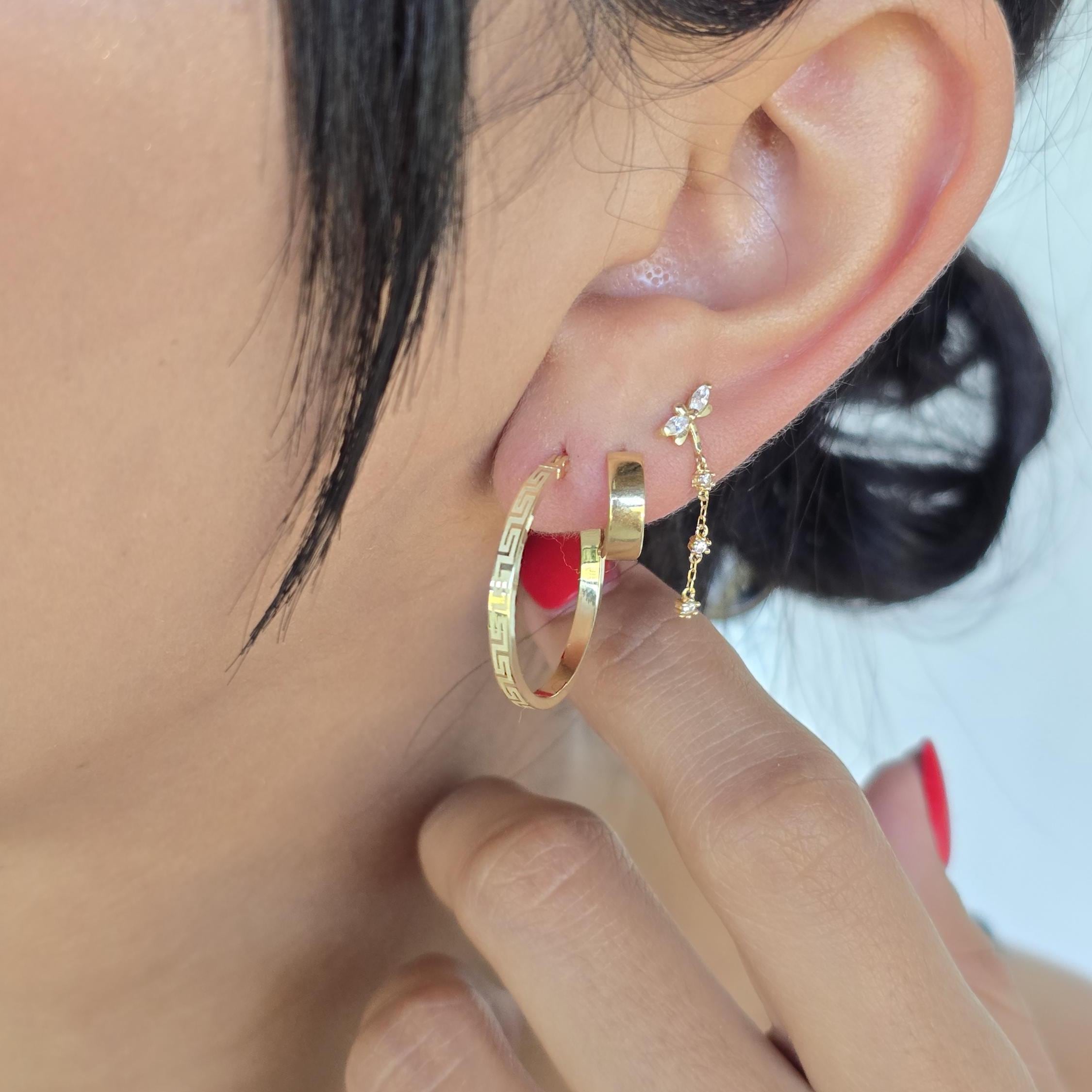 14k Greek pattern Hoop Earrings - 22mm