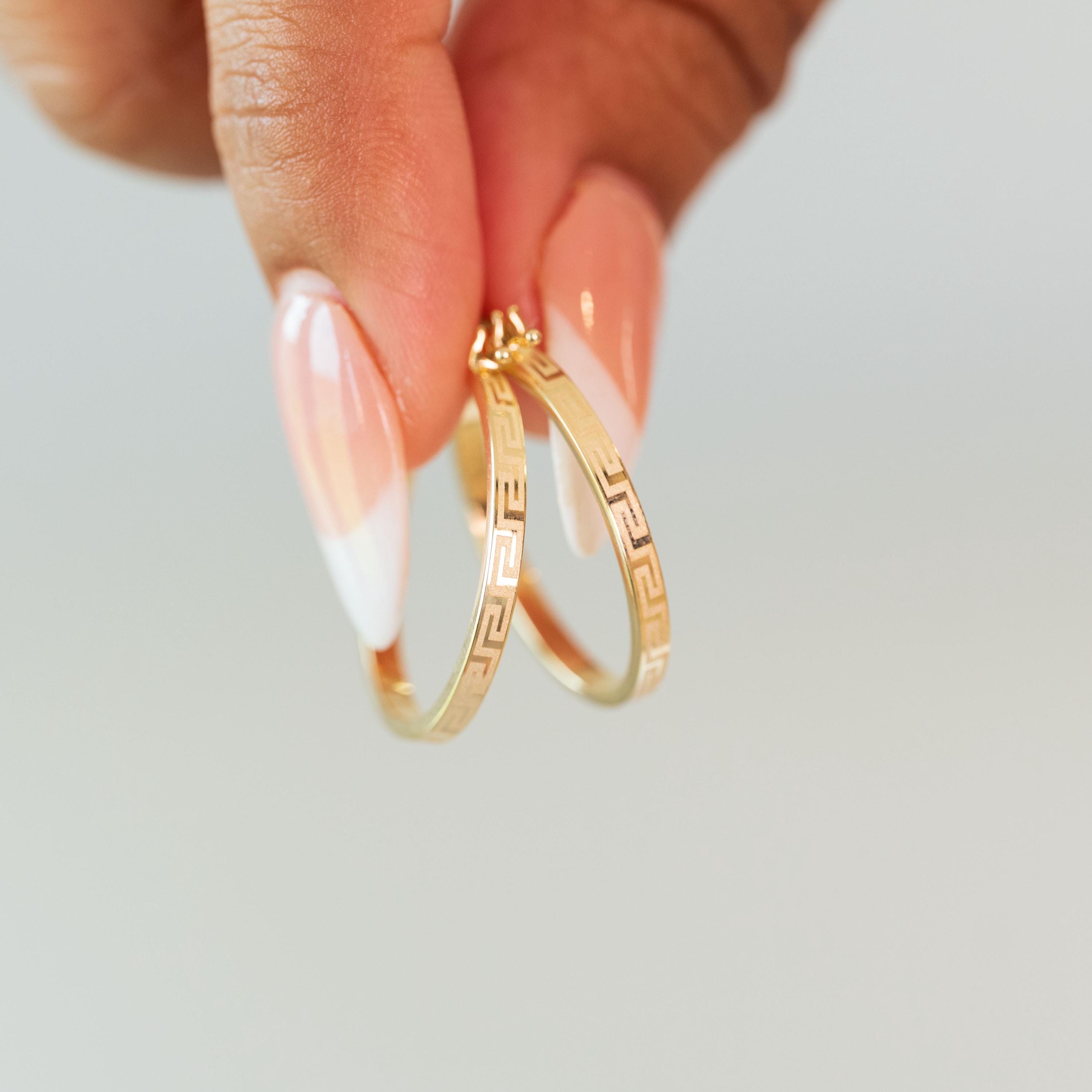 14k Greek pattern Hoop Earrings - 22mm