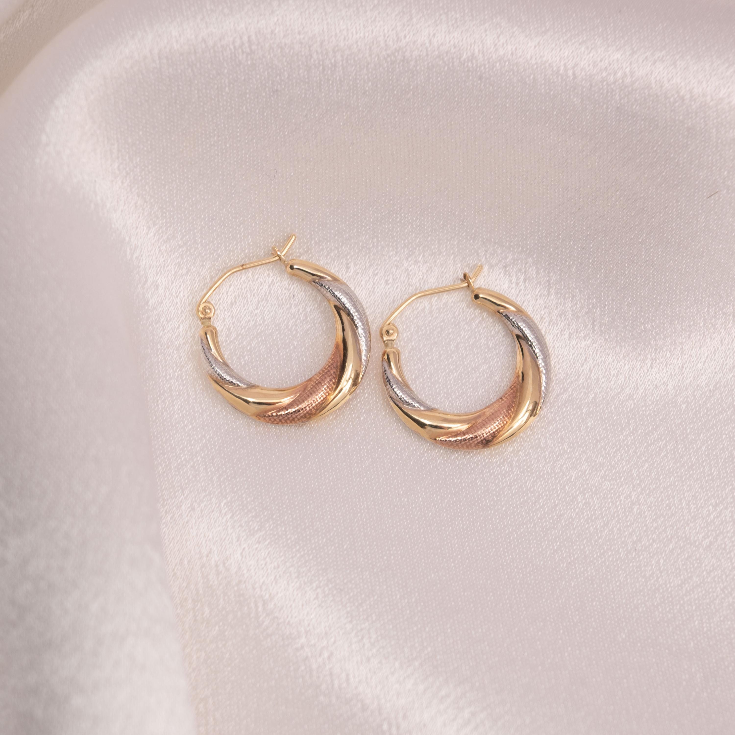 14K Tri-Color Gold Hoop Earrings - White, Yellow, Rose - Small Hoops - Real Gold