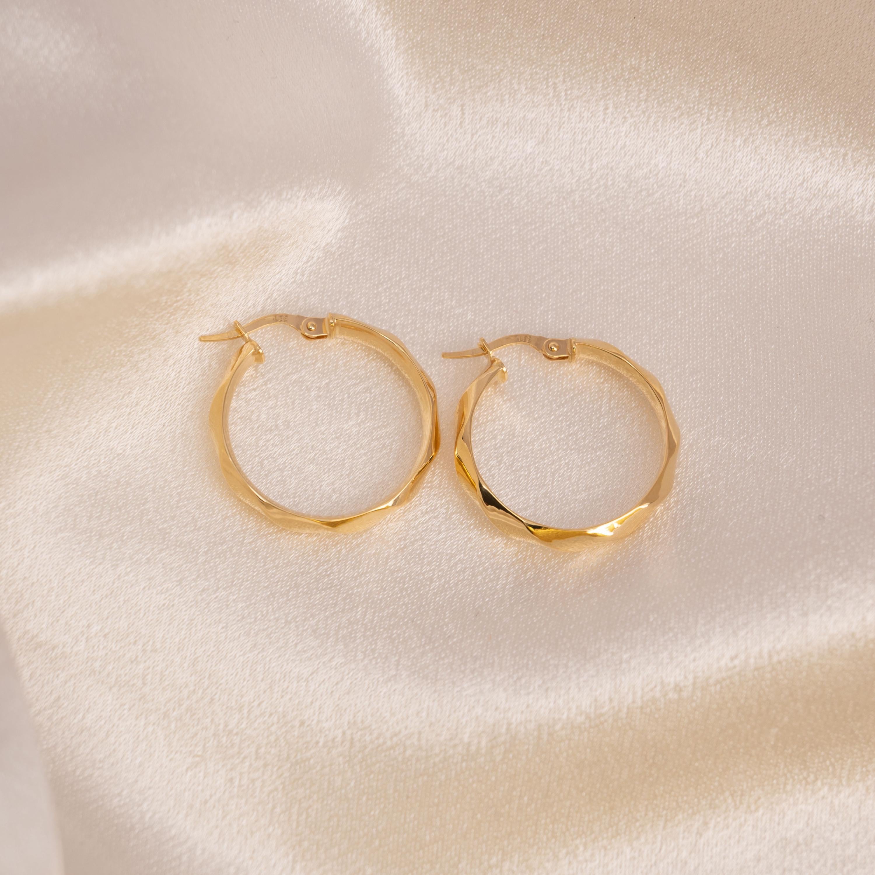 14k Gold Polished Twisted Hoop Earrings - 24mm & 4mm Thick