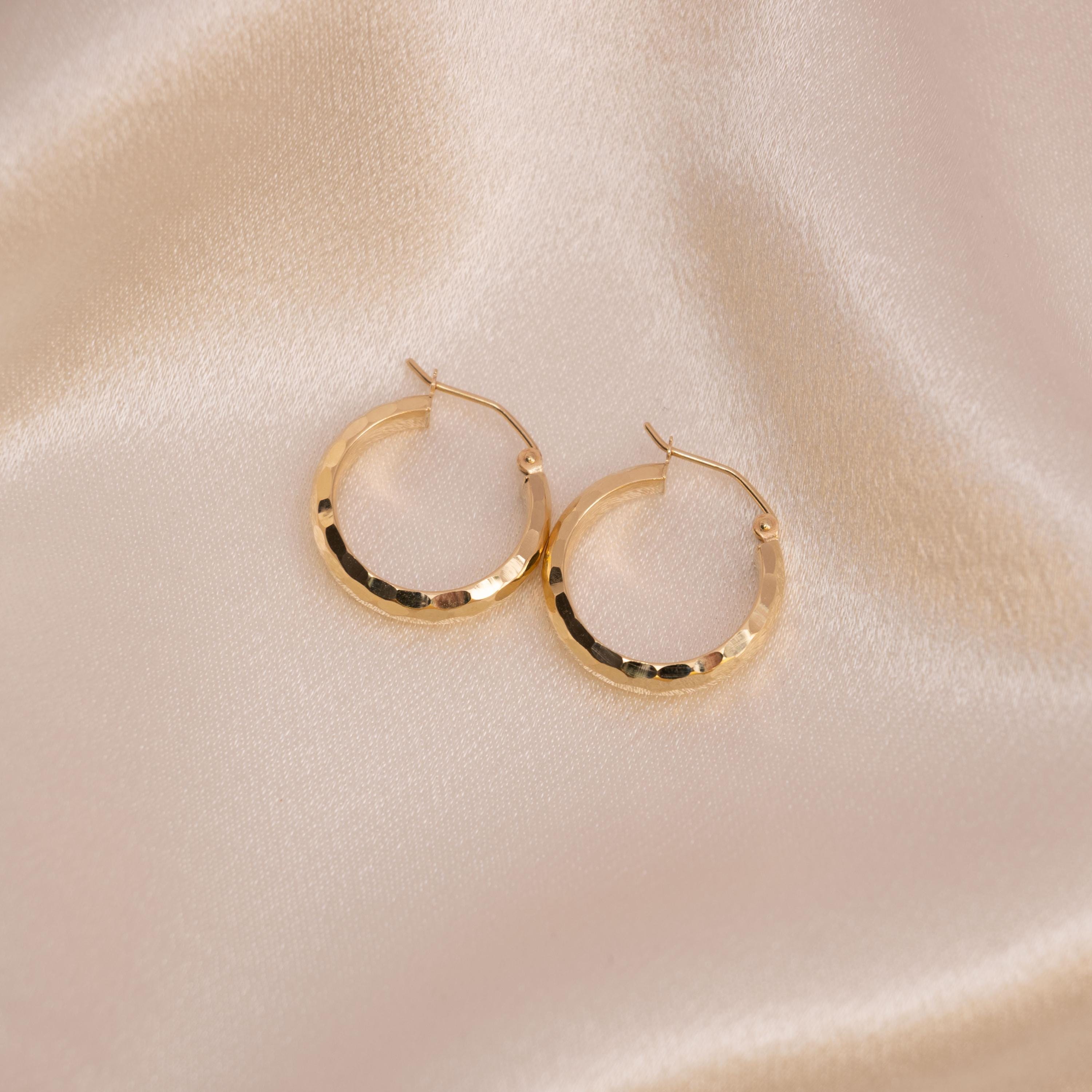 14k Gold Hammered Texture Hoop Earrings