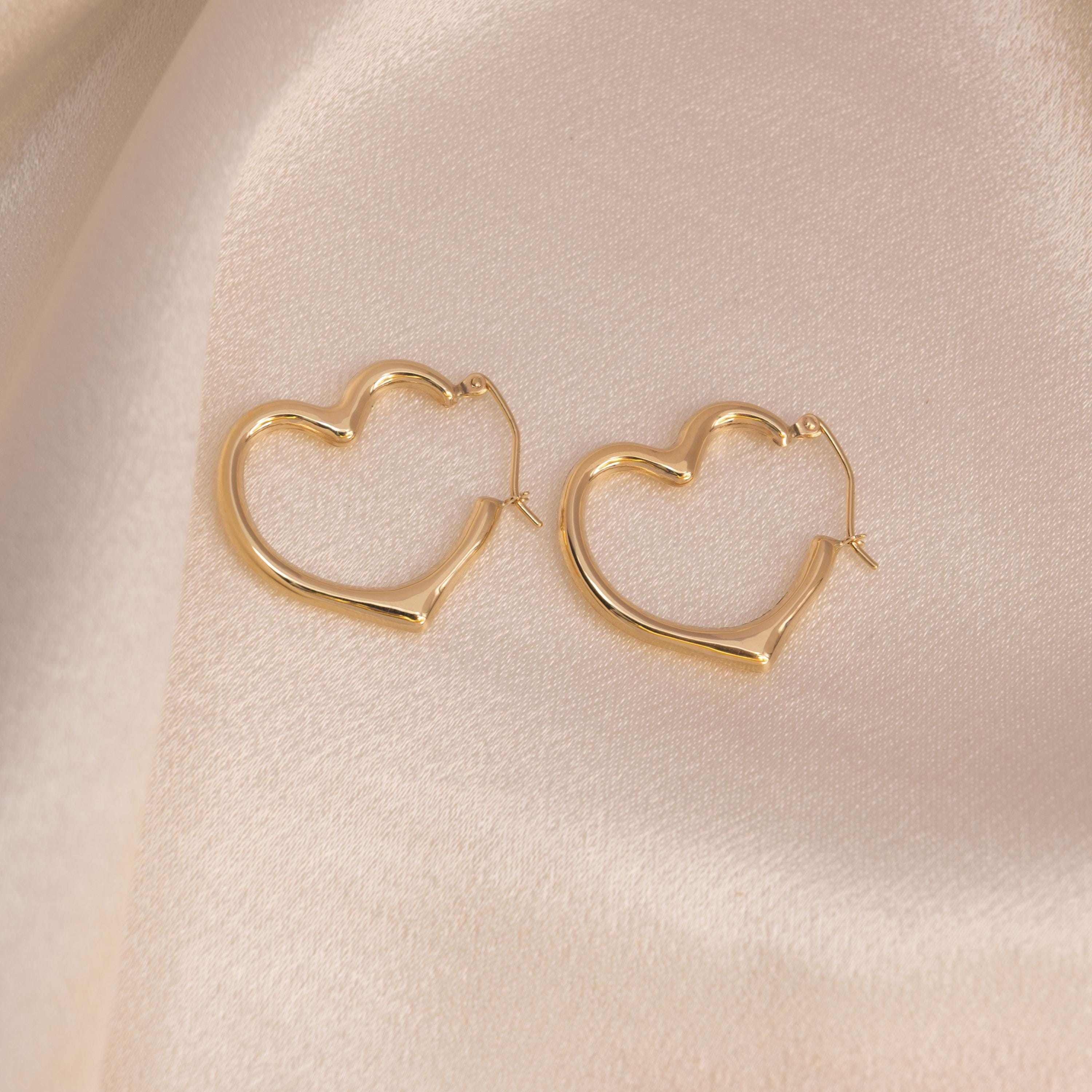 Real 14k Gold Heart Hoop Earrings - 15mm, 20mm, 25mm - For Girls & Women - Perfect For Everyday - Fine Jewelry For her