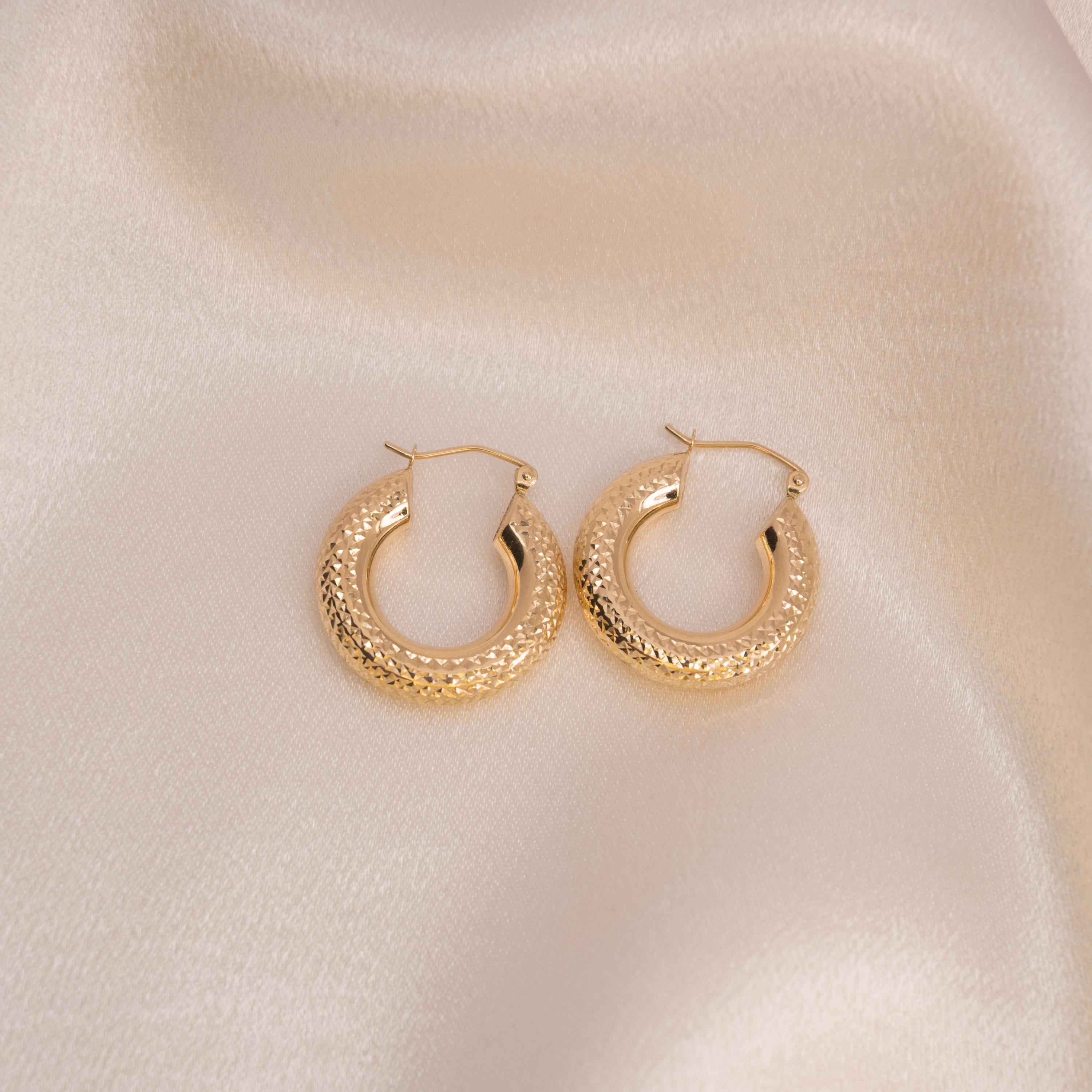 Chunky 14k Gold Fully Diamond Cut 4.8MM Thick Hoop Earrings - 22MM - 29MM - 40MM - - Extra Shiny - Gift For Her