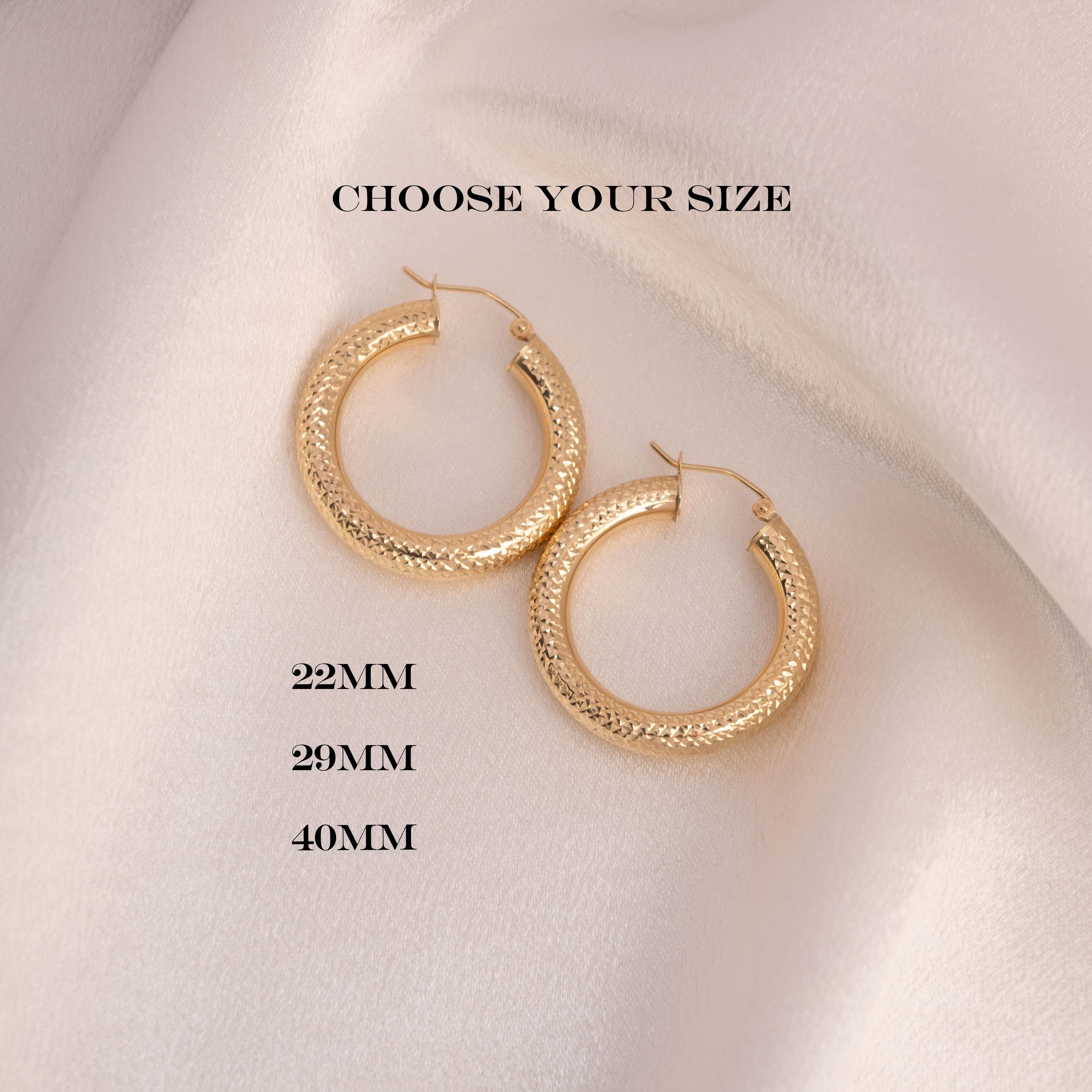 Chunky 14k Gold Fully Diamond Cut 4.8MM Thick Hoop Earrings - 22MM - 29MM - 40MM - - Extra Shiny - Gift For Her