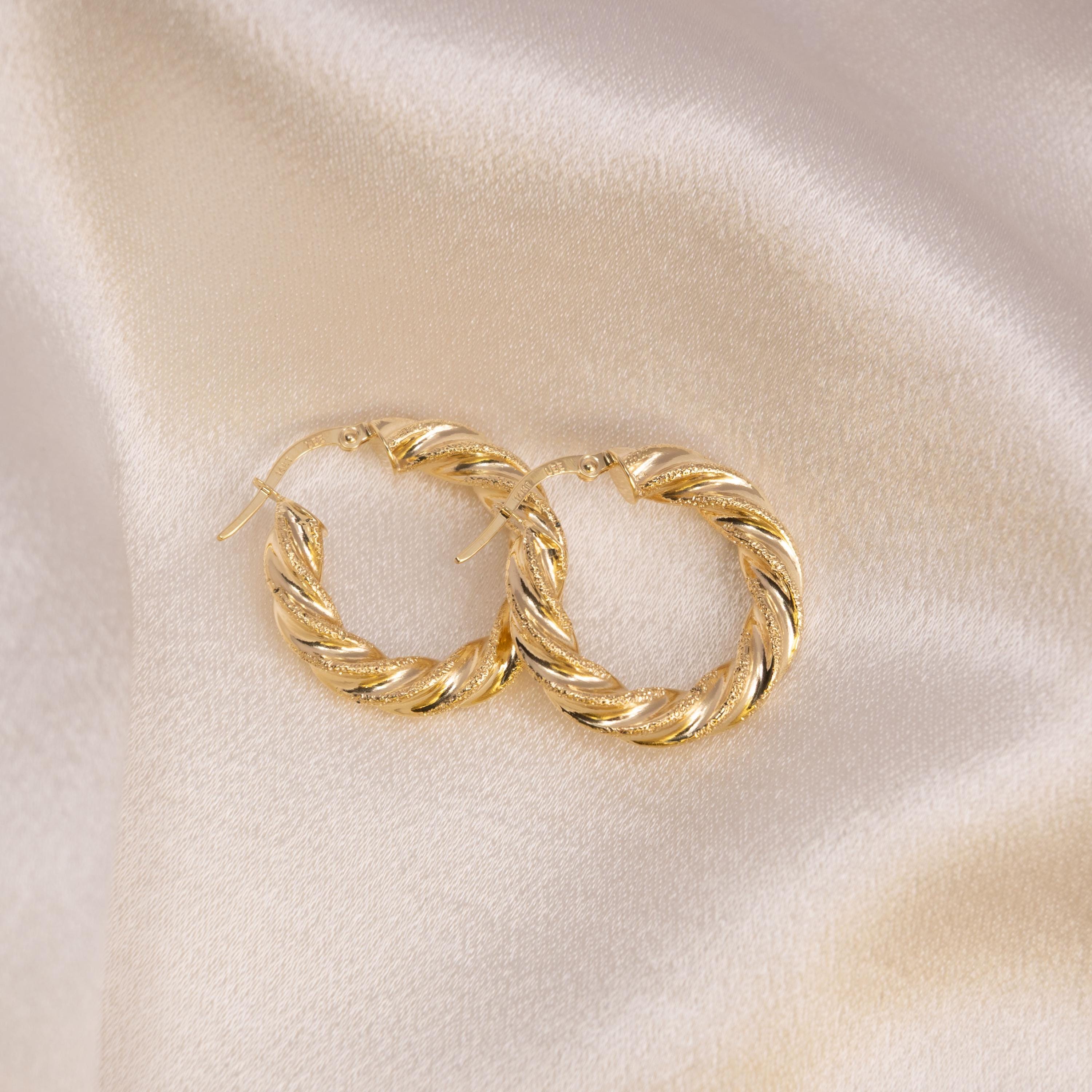 14k Gold Twisted Hoop Earrings - 4mm & 5mm