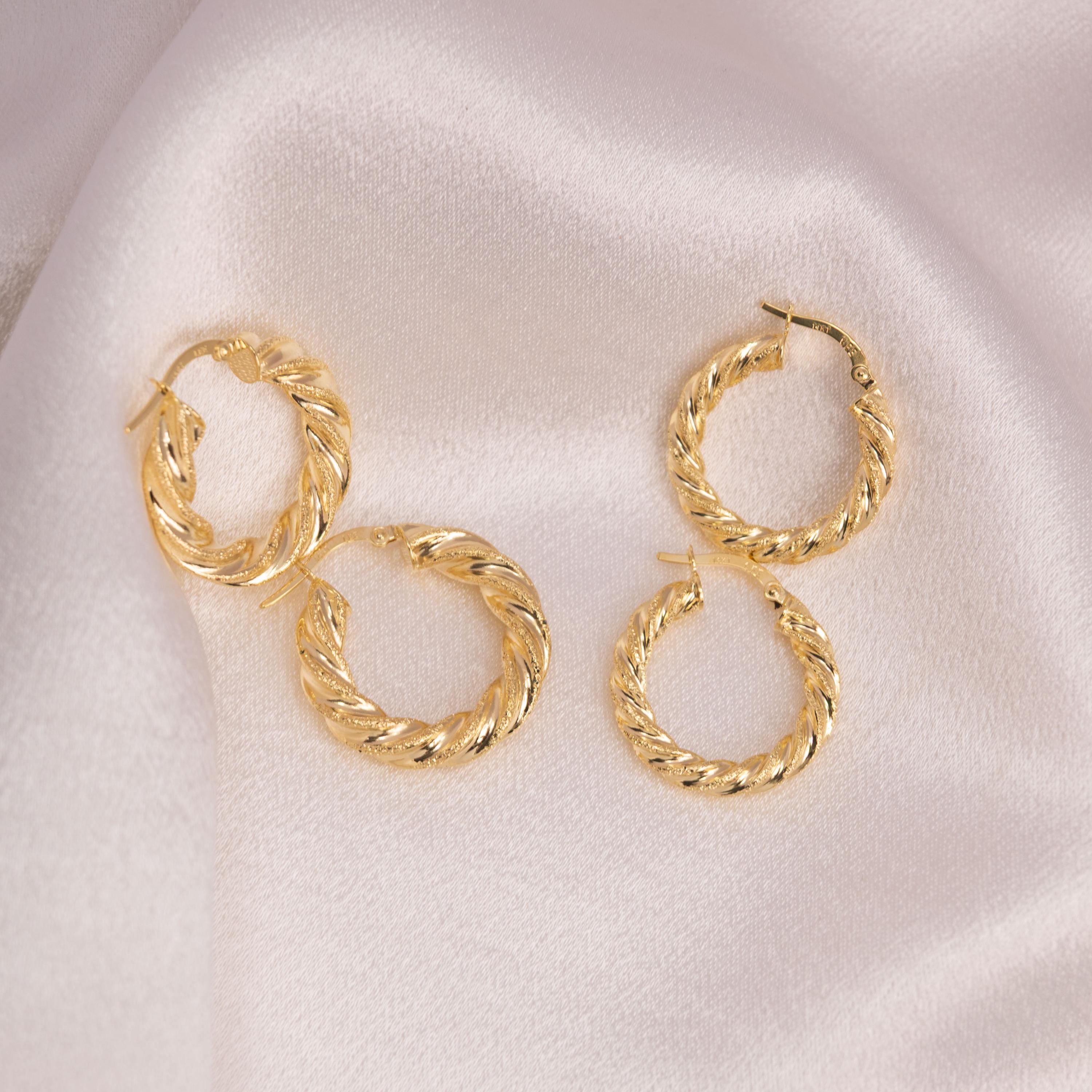 14k Gold Twisted Hoop Earrings - 4mm & 5mm