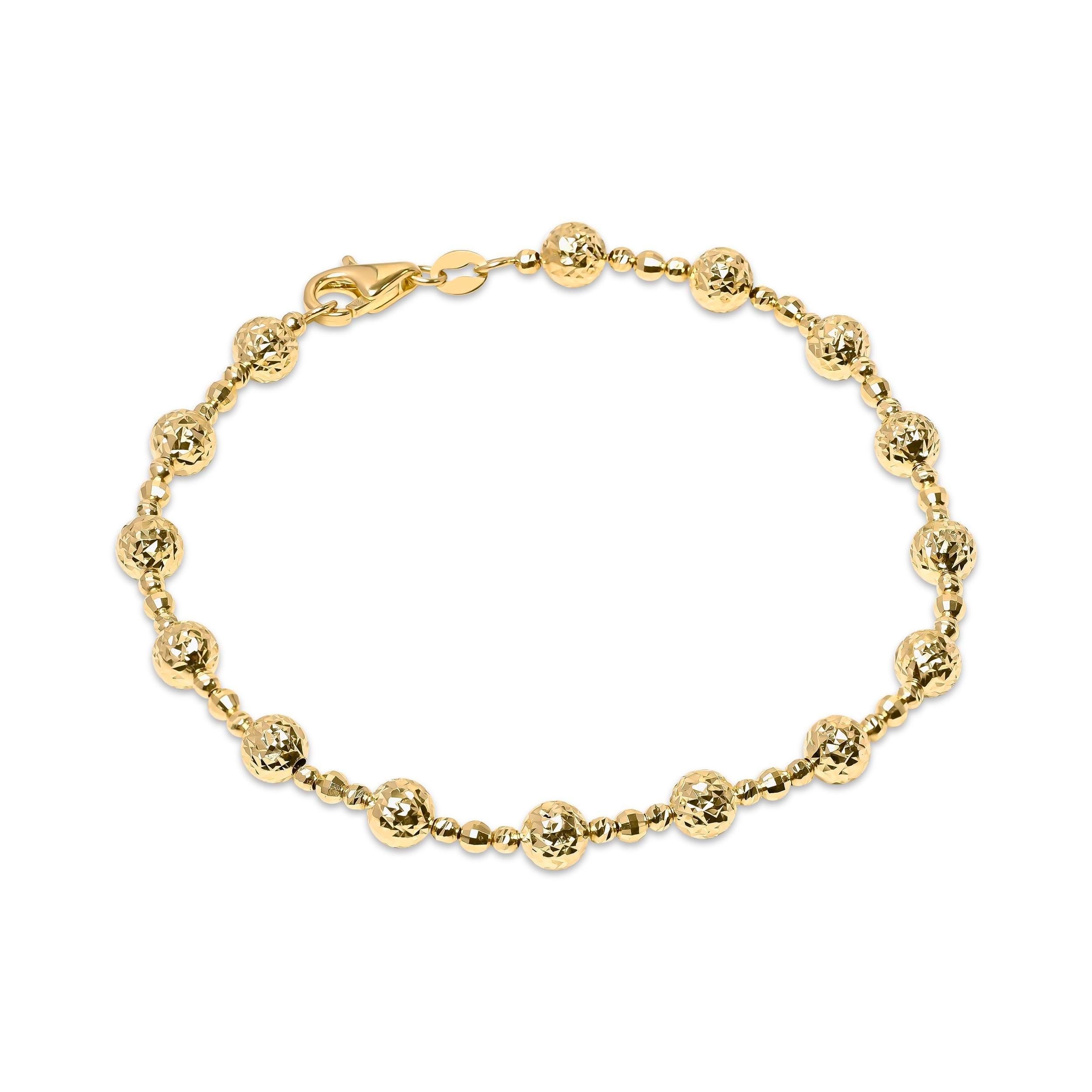 REAL 14k Tricolor/Yellow Gold Bead Diamond Cut Bracelet - 6.5, 7.5, 8 Inches - 5mm - Perfect Gift - Women