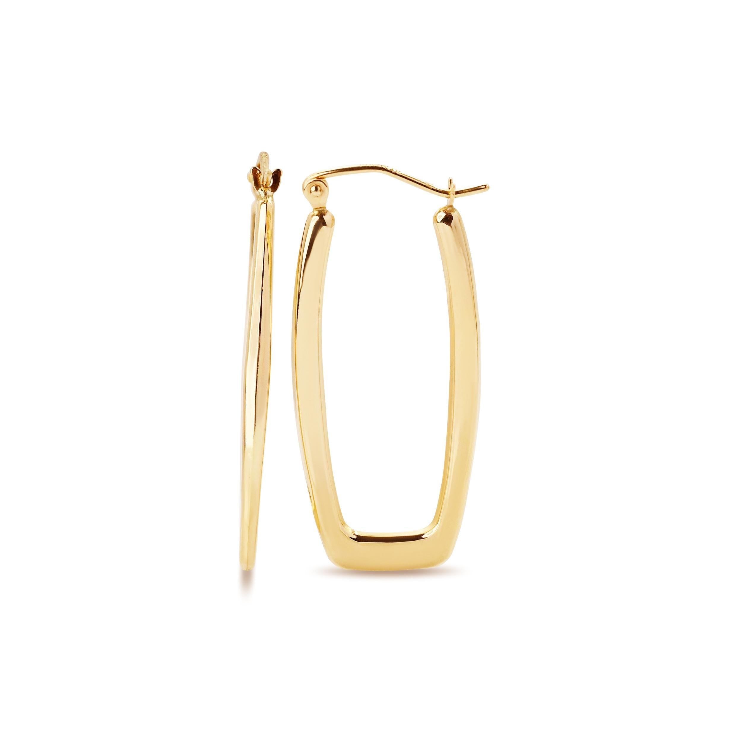 14k Gold Polished Rectangle Hoop Earrings