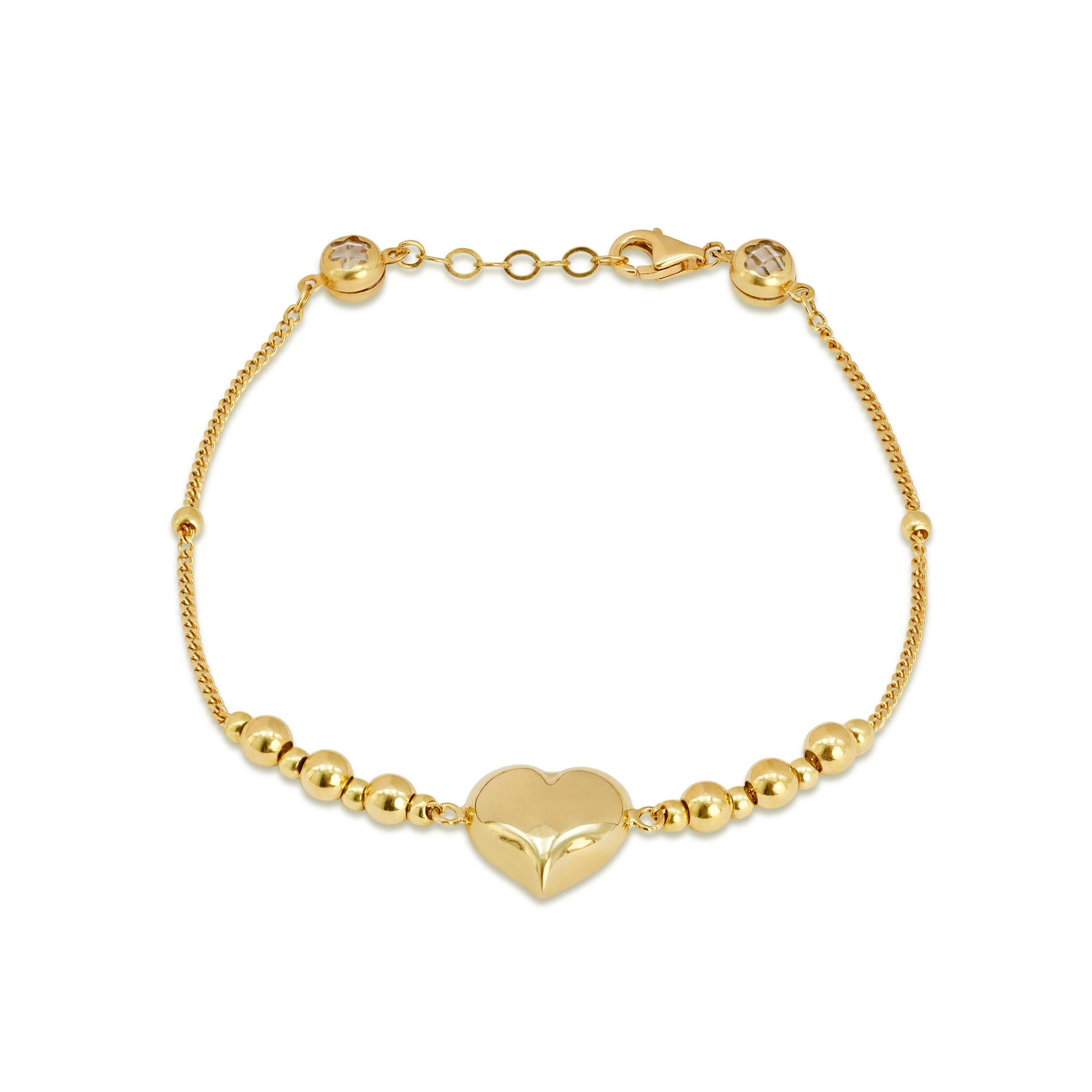 14k Puffy Heart & Beads Bracelet