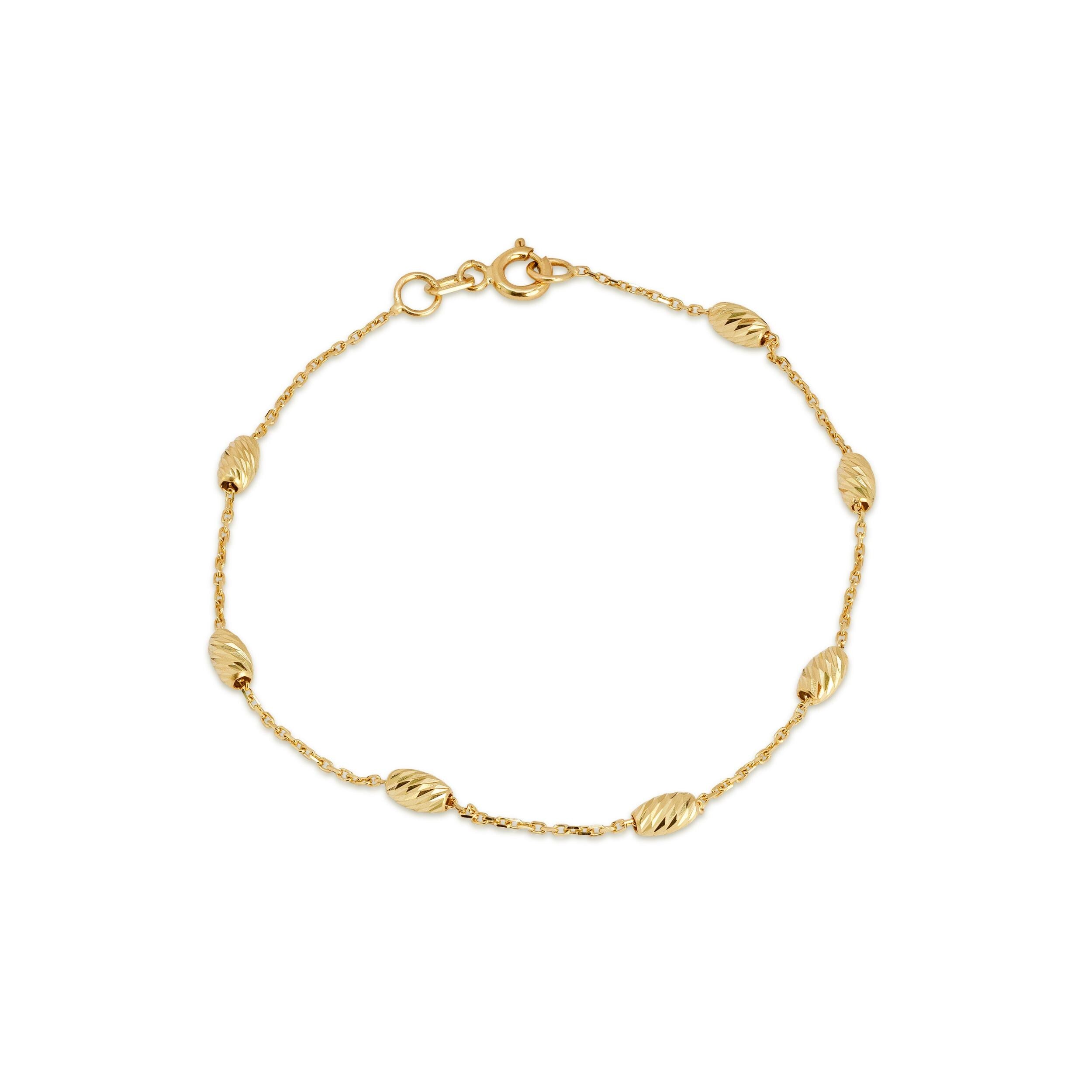 14k Diamond Cut Beads Bracelet - 7"