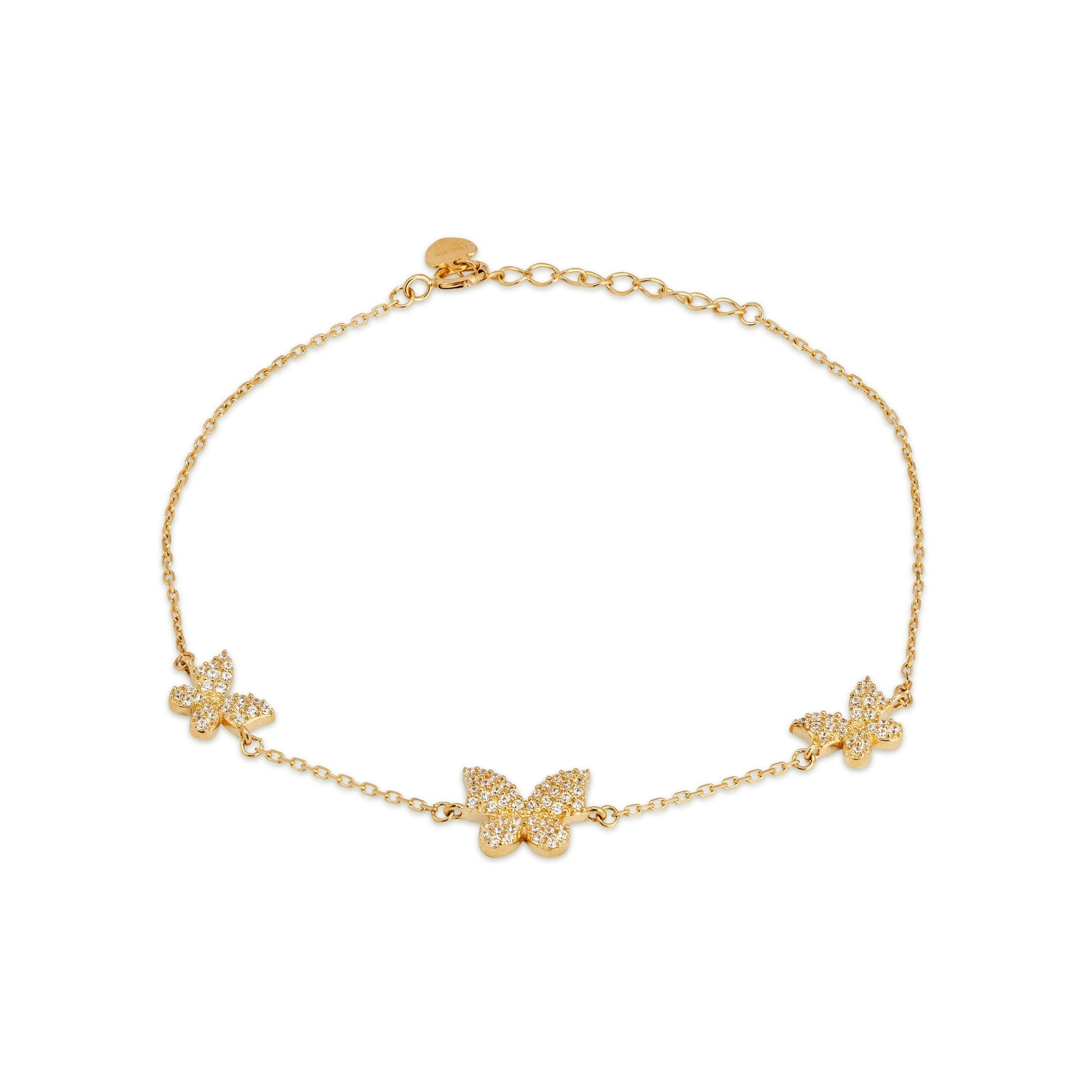 14k Pave Butterfly Charms Bracelet