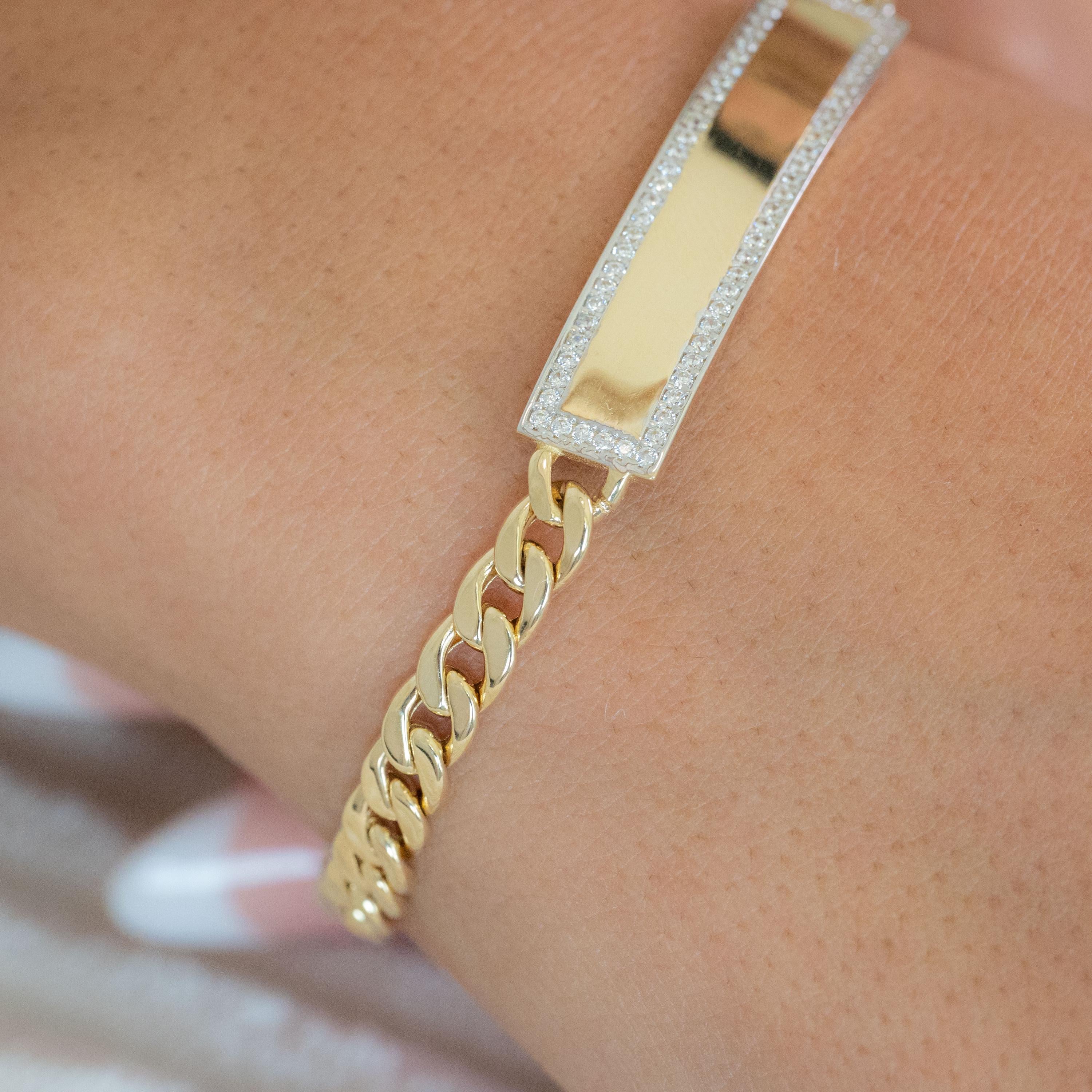 14K Pave Plate ID Curb Bracelet - 6mm