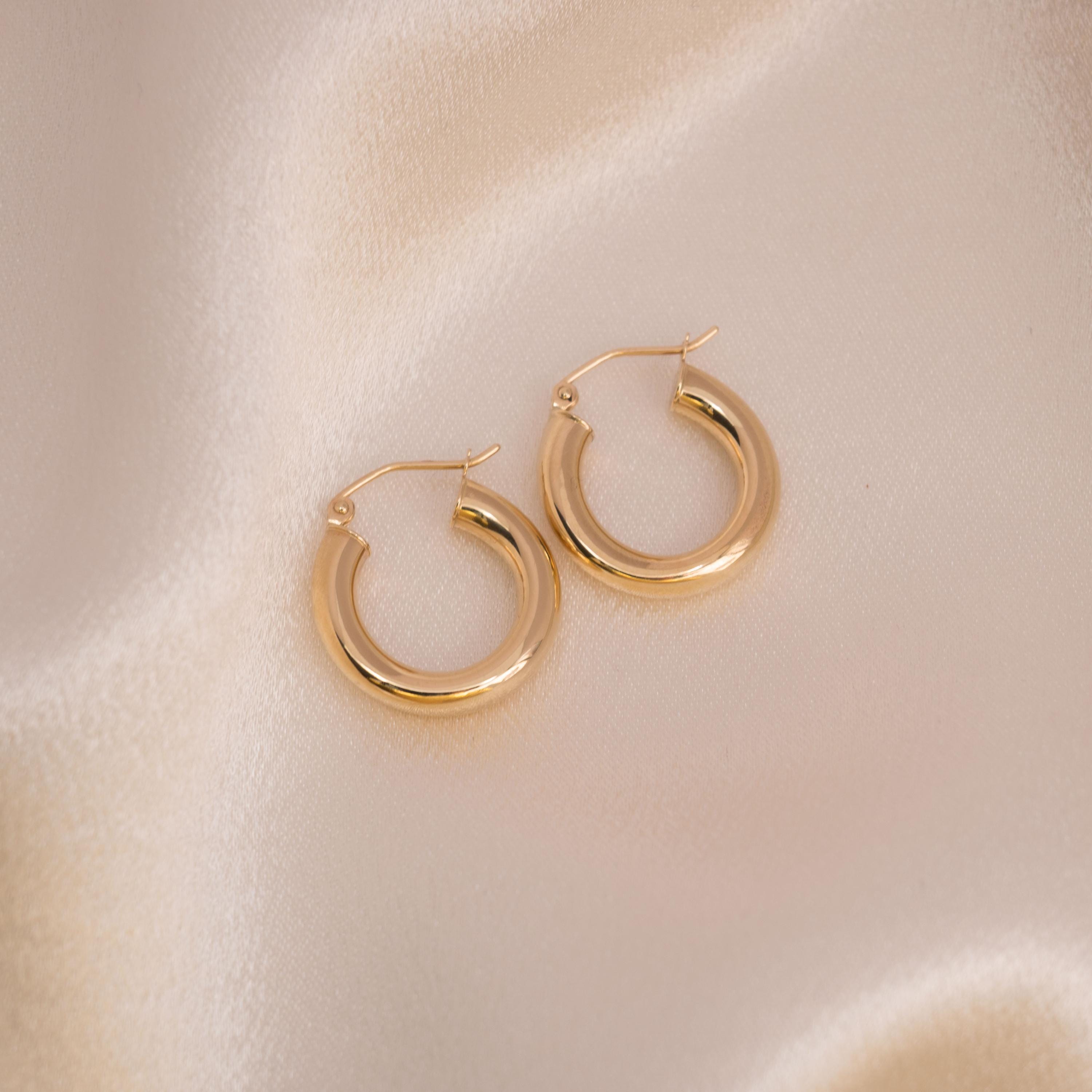Bold 14K Gold Polished Small Hoops Earrings - Everyday Hoops - 3.7mm Thick - Elegant & Comfortable