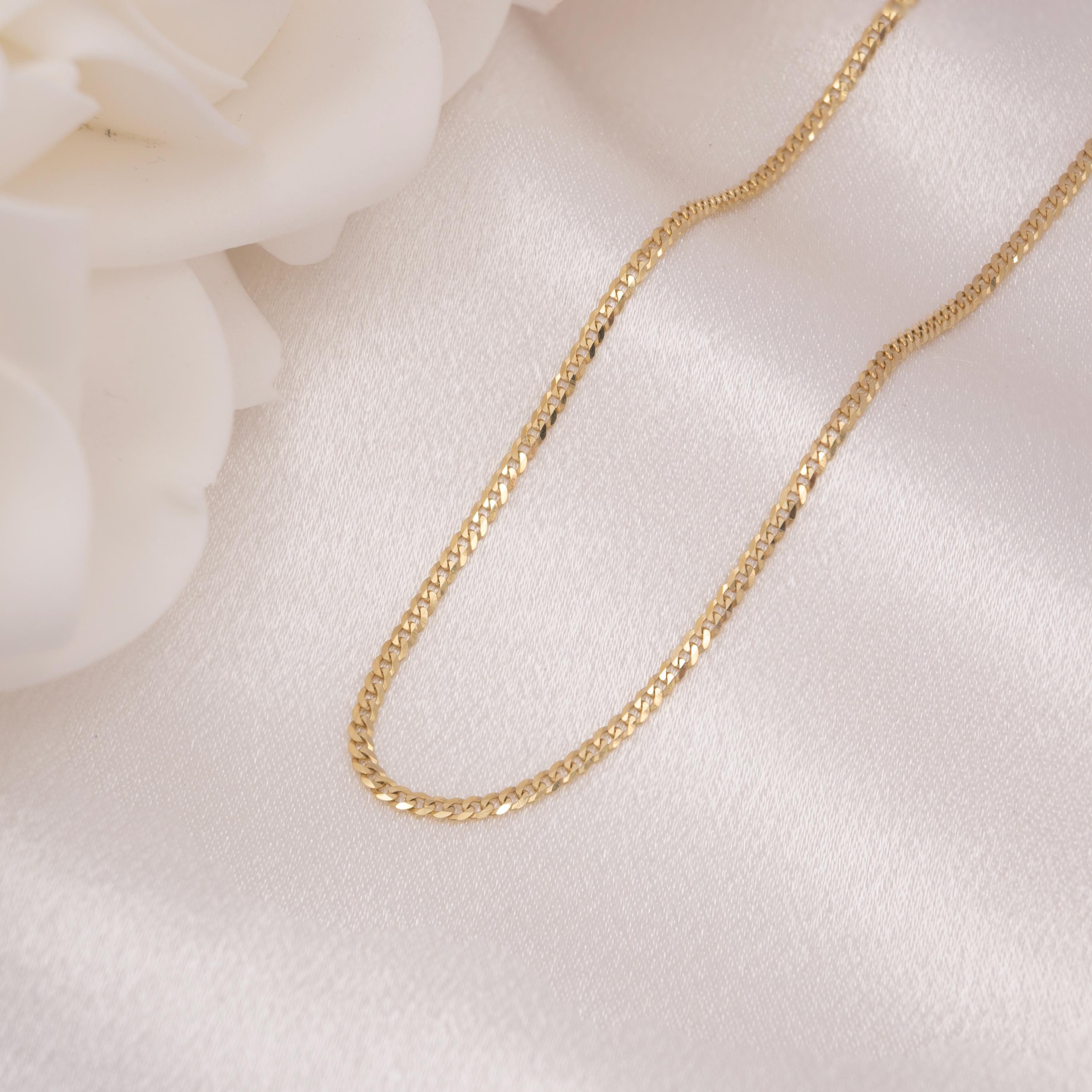Solid 14k 2mm Curb Chain - Real Gold Everyday Necklace - Gift For Her
