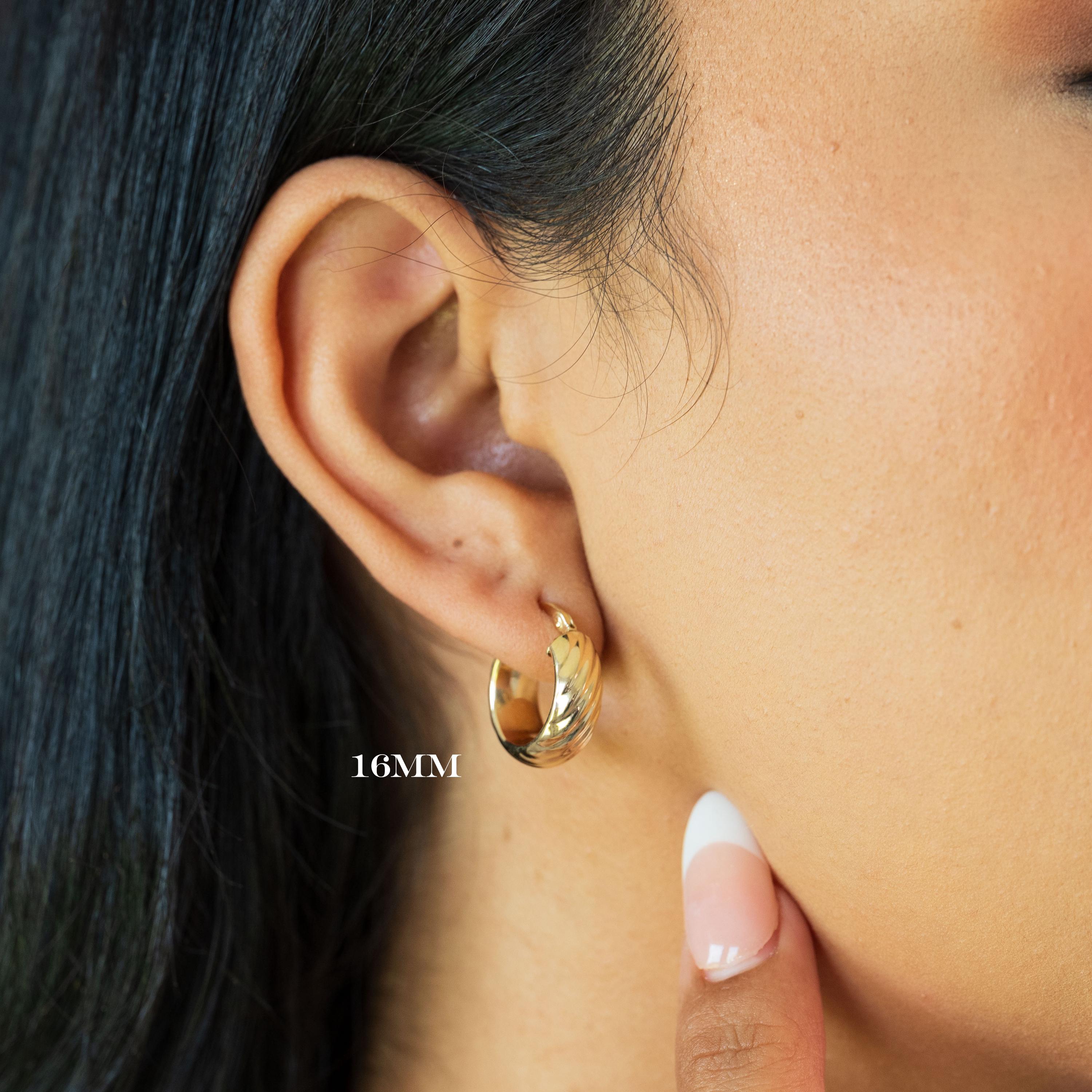 Thick 14k Gold Undulated Hoop Earrings - 16mm & 6MM Thick