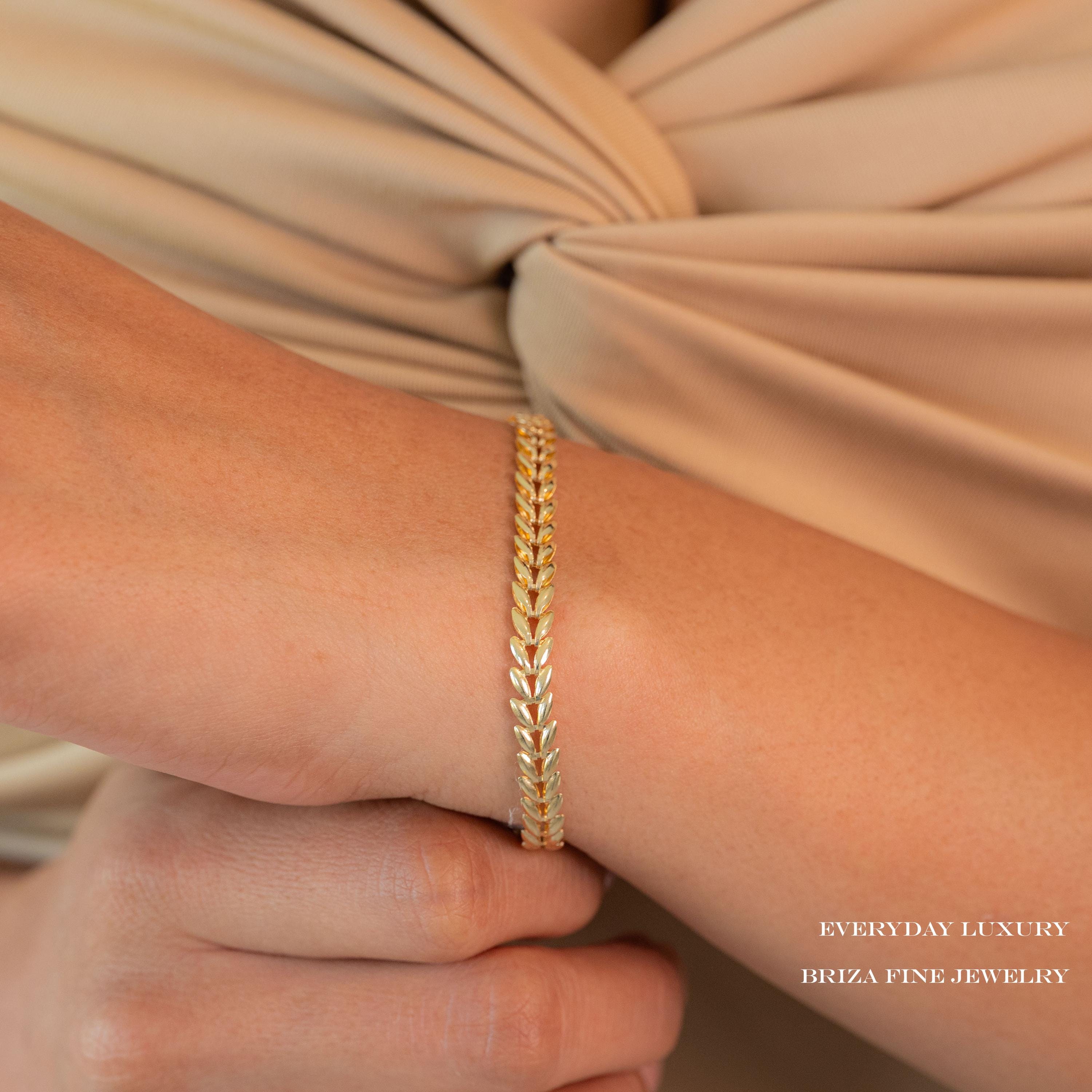 14K Leaf Link Bracelet - 7+1"