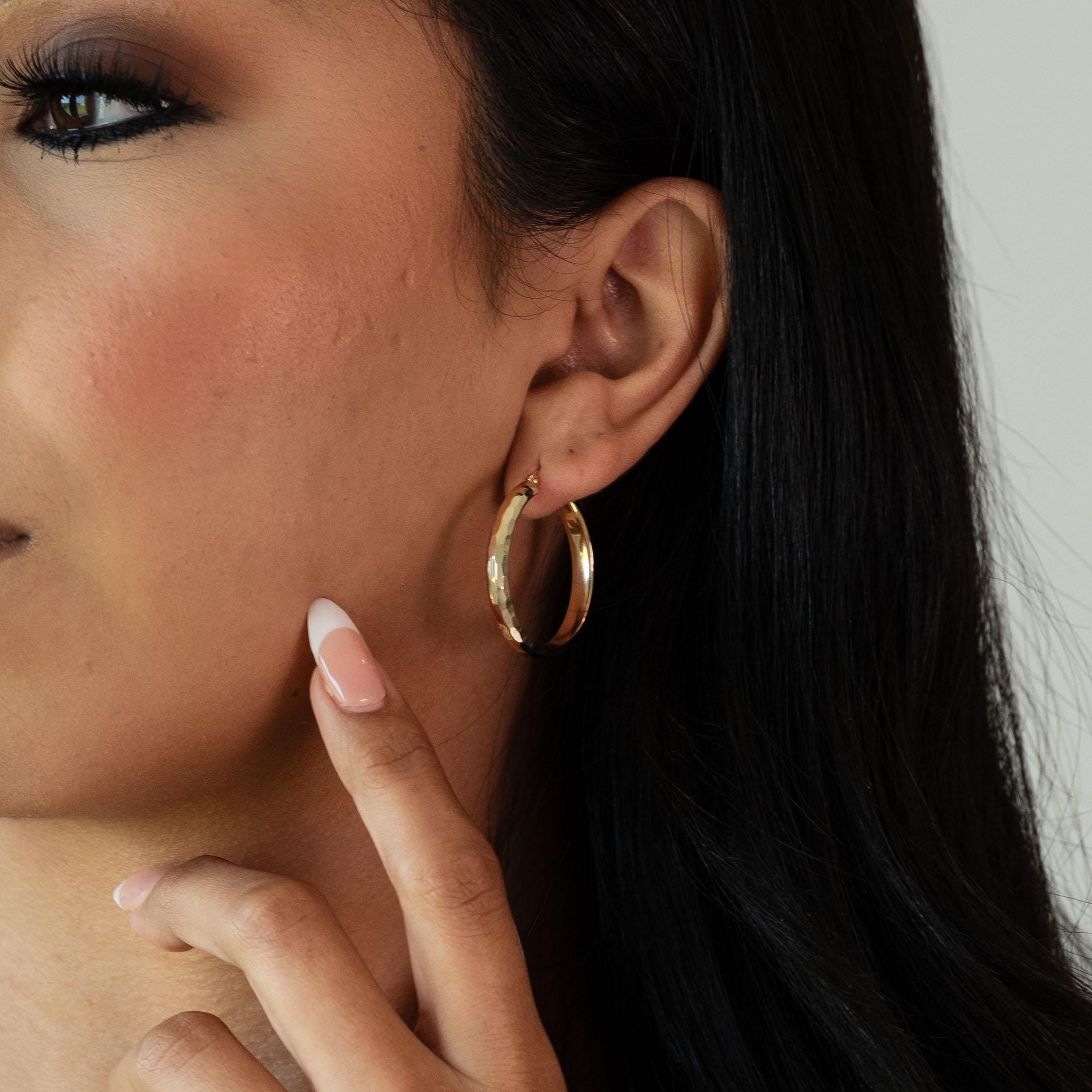 14k Gold Hammered Texture Hoop Earrings