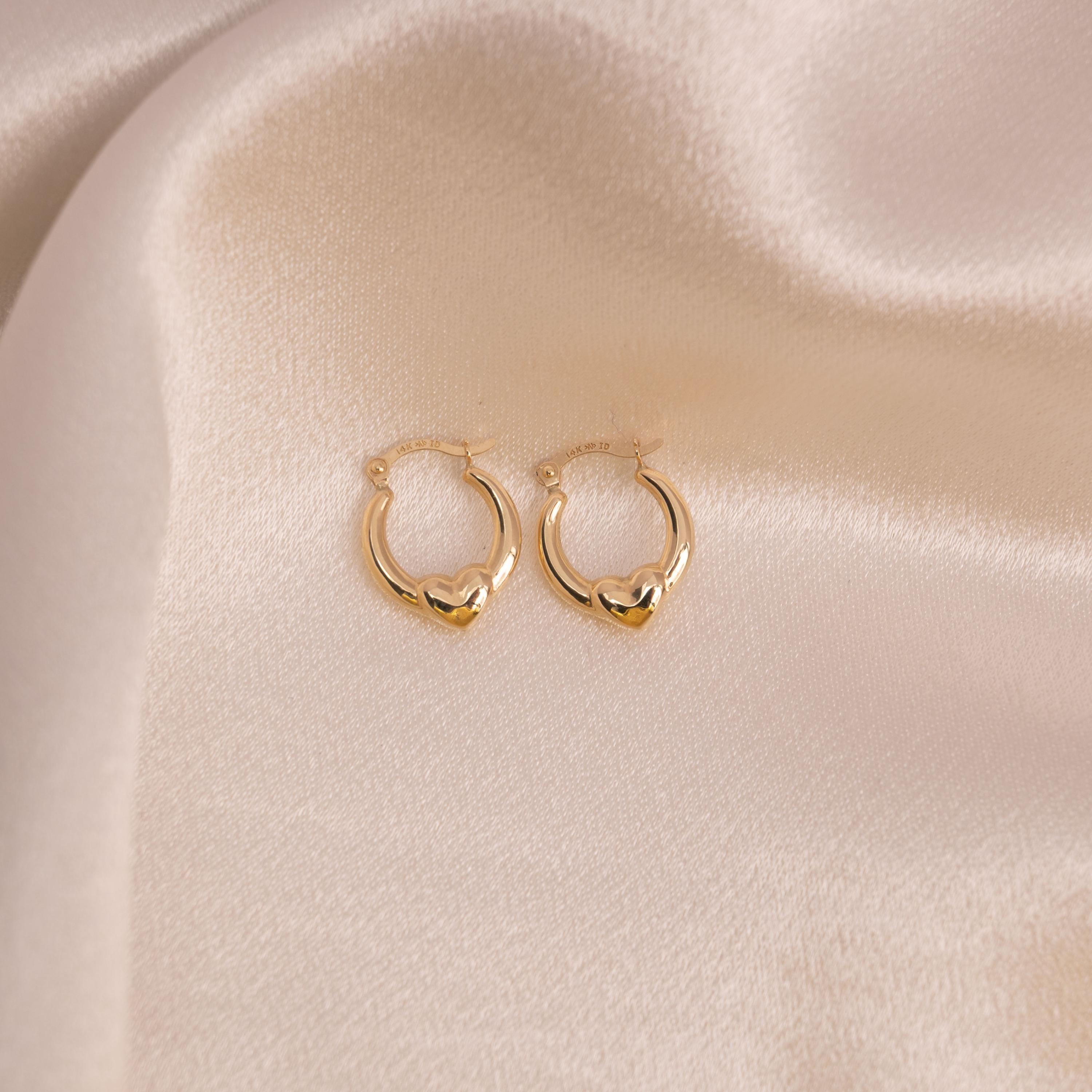 14k Mini Hearts Hoop Earrings - 13MM