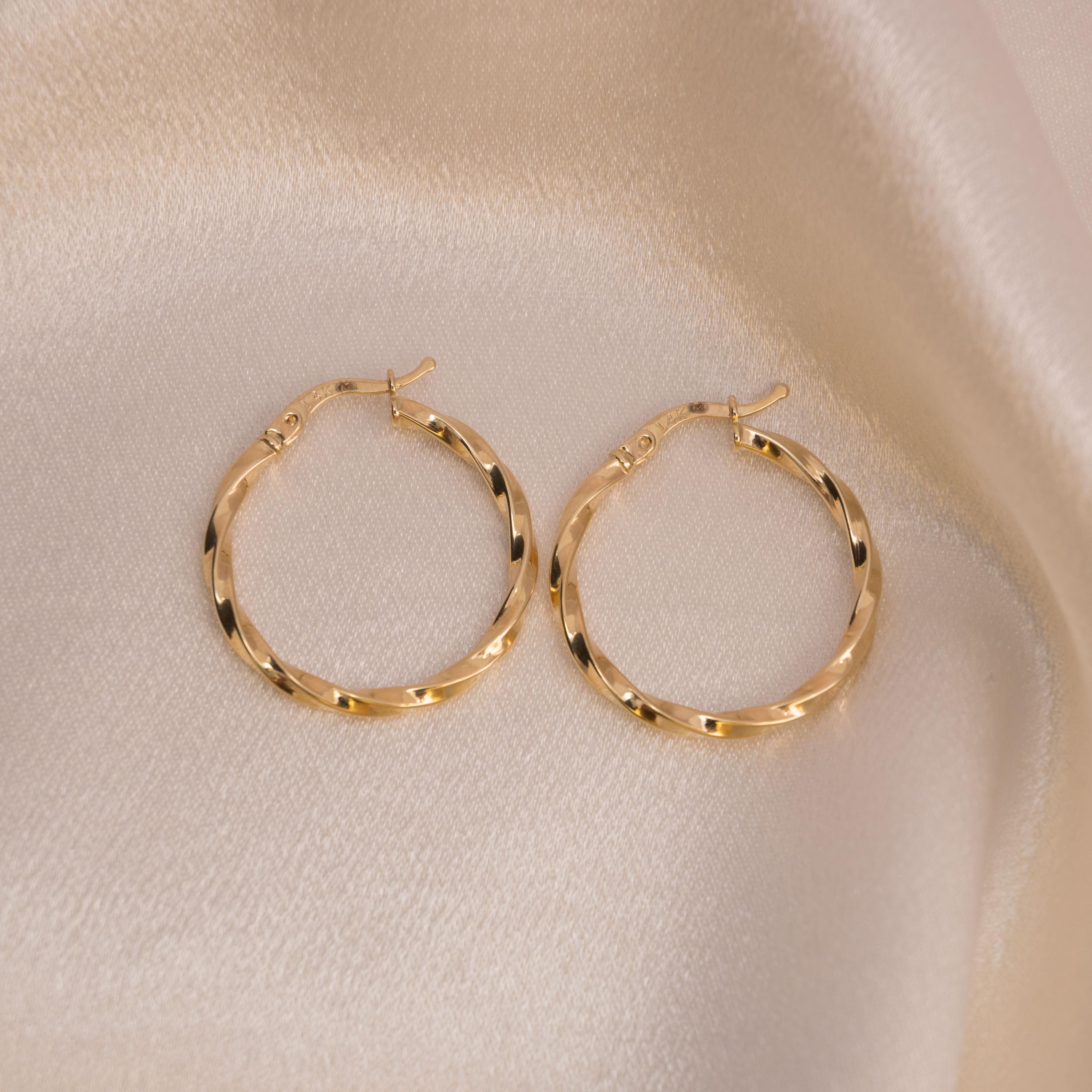Fine 14k Gold 2.2mm Thick Polished Twisted Hoop Earrings - 18mm, 27mm, 31mm - Elegant & Lightweight - Perfect Gift For Her