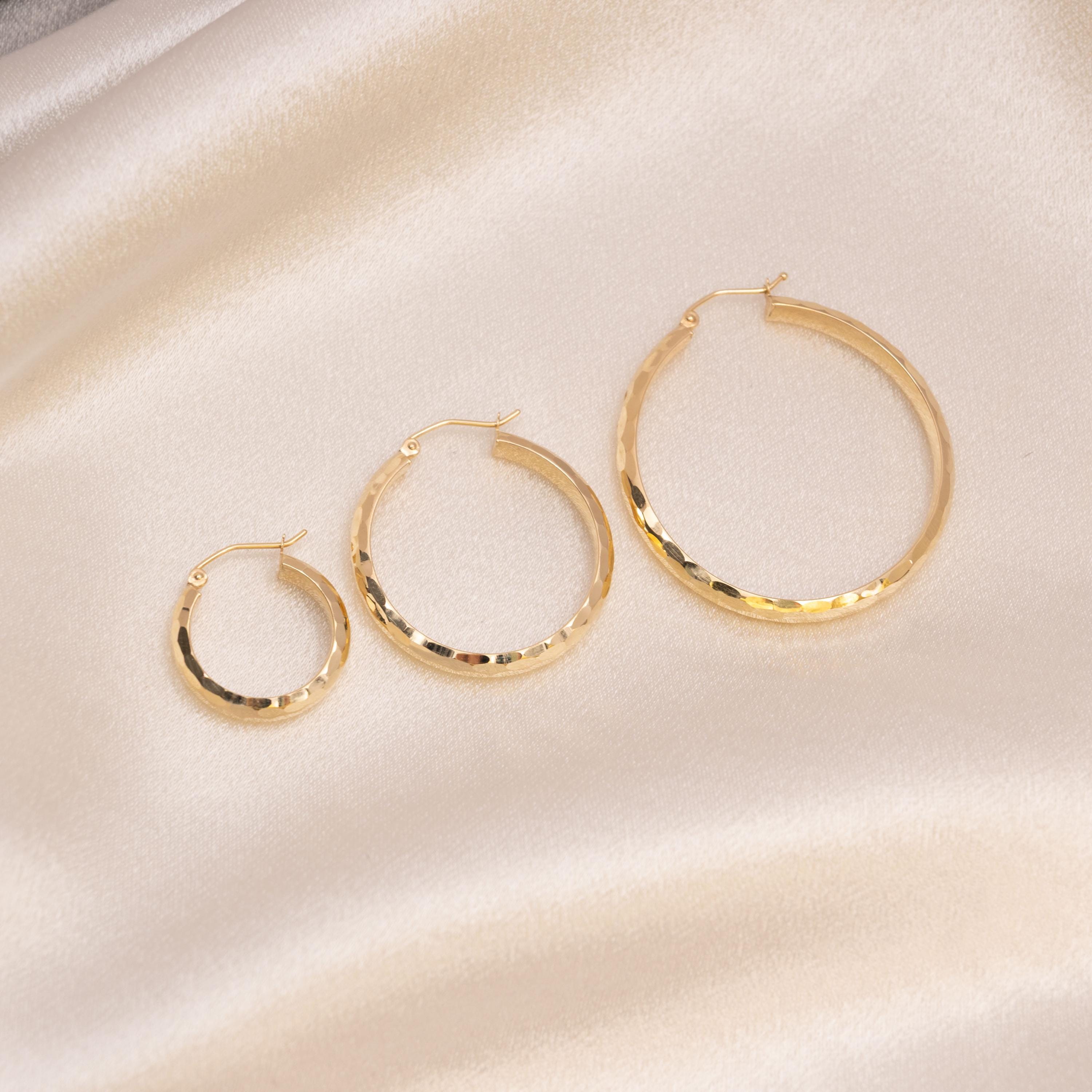 14k Gold Hammered Texture Hoop Earrings
