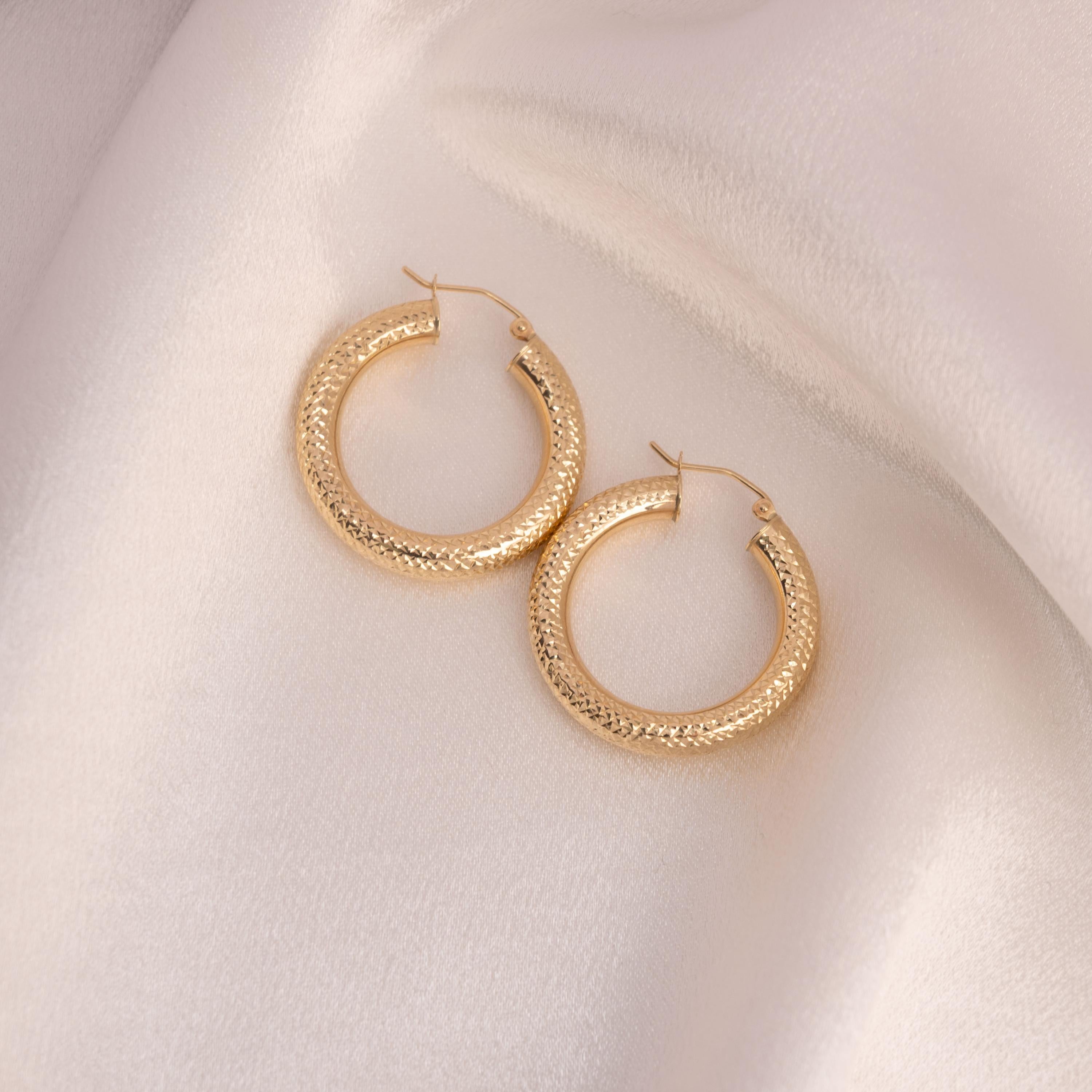 Chunky 14k Gold Fully Diamond Cut 4.8MM Thick Hoop Earrings - 22MM - 29MM - 40MM - - Extra Shiny - Gift For Her