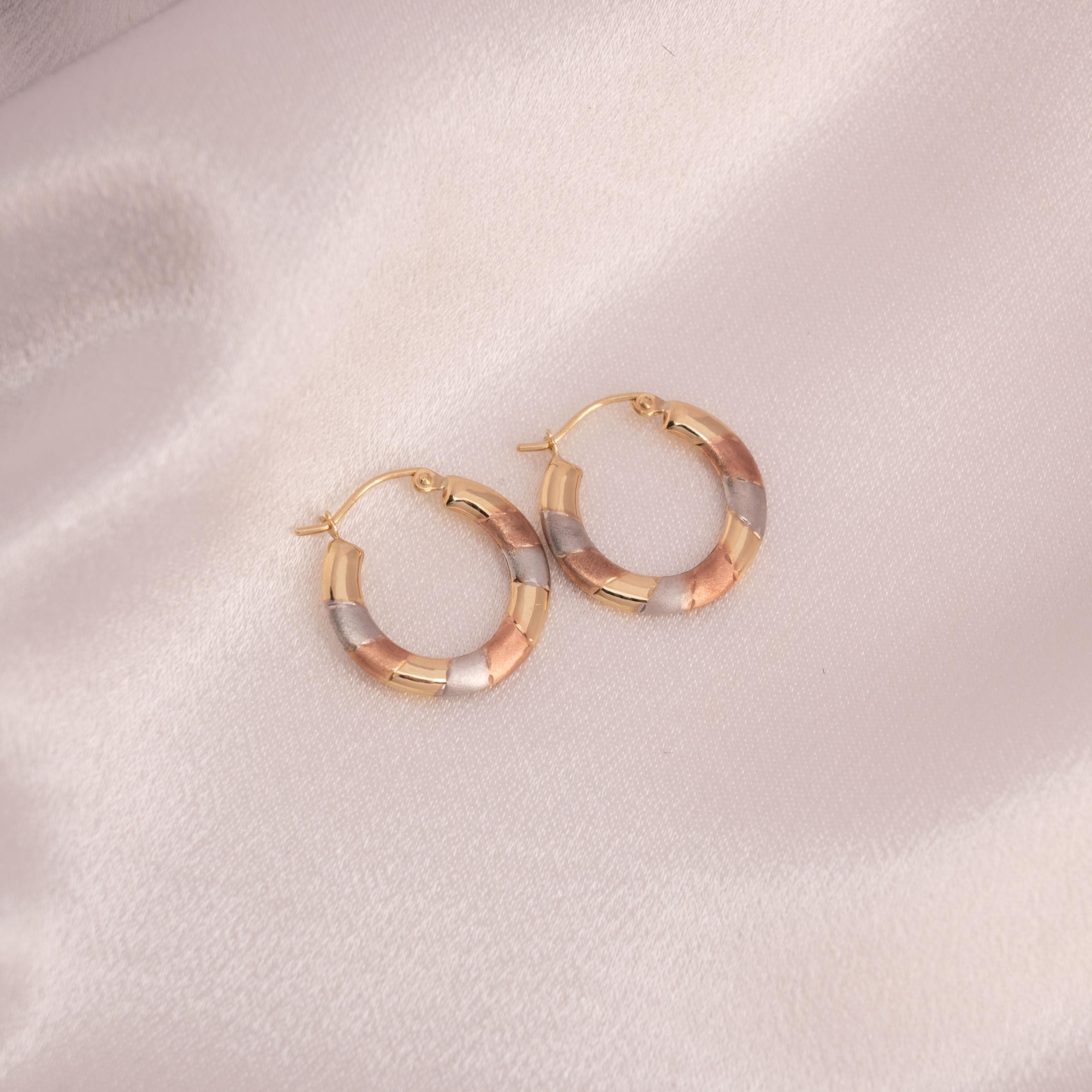 14k Small Tricolor Gold Hoop Earrings - 18mm
