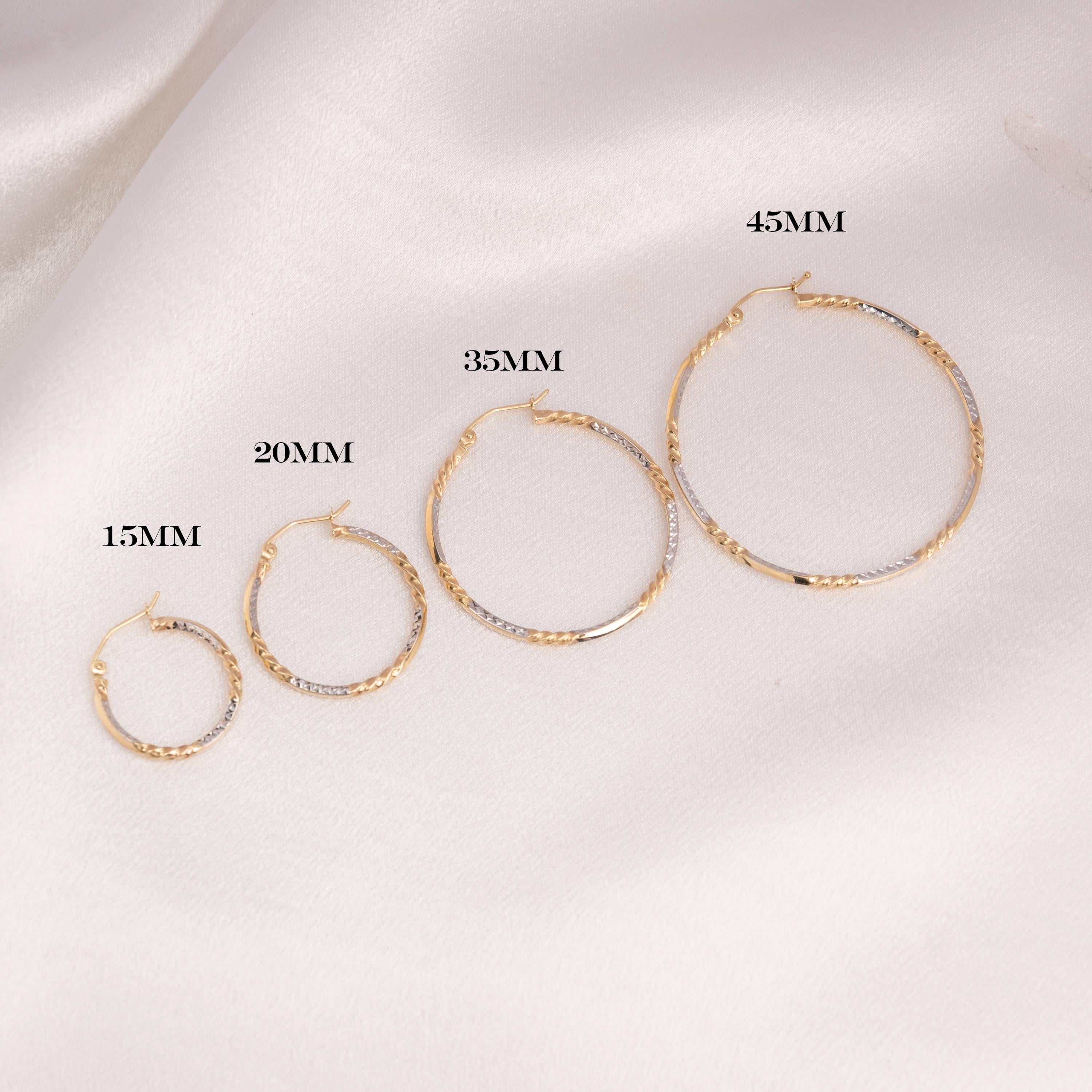 Thin 14k 2 tones Twisted Hoop Earrings