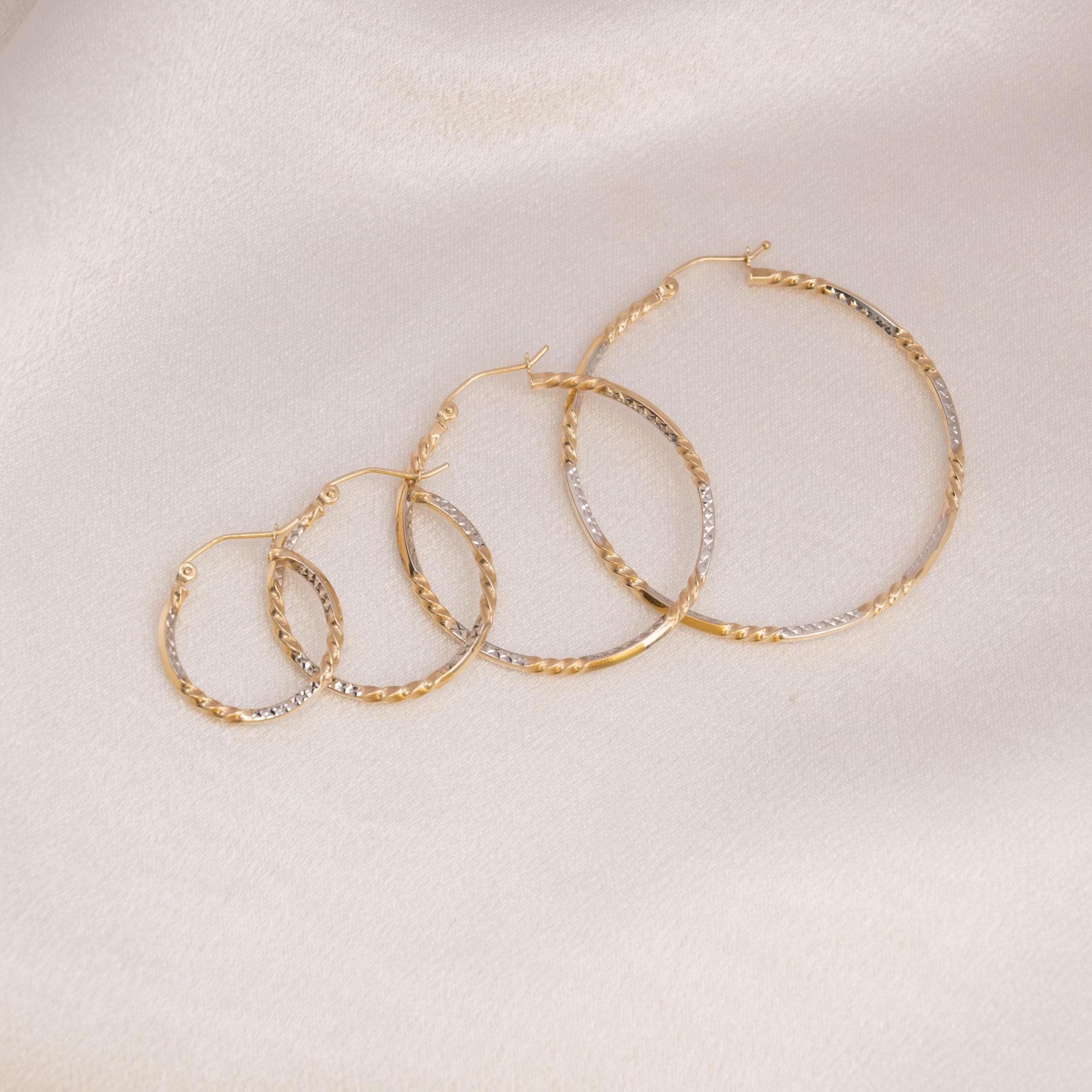 Thin 14k 2 tones Twisted Hoop Earrings